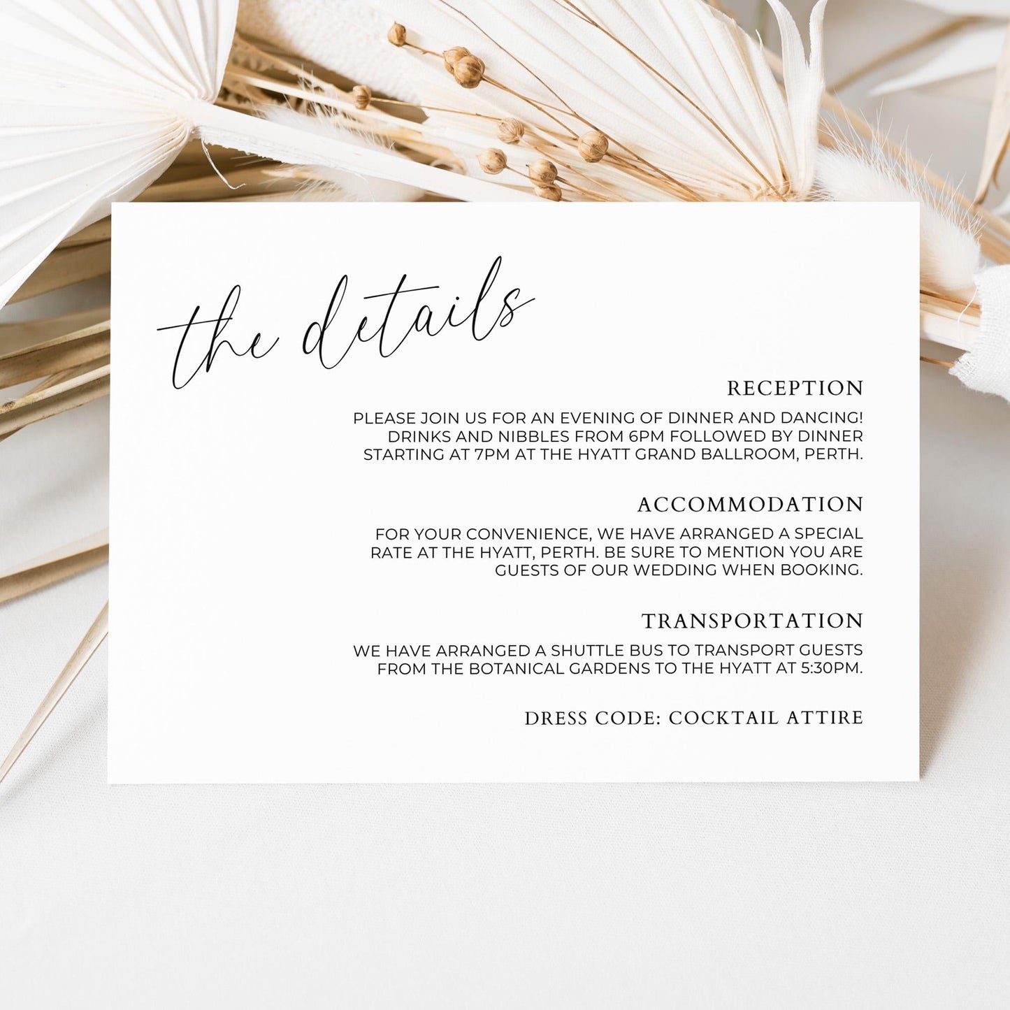 Details Card Invite Insert Template Horizontal, Minimal Wedding Invitation Enclosure Info Page, Simple Customizable Extra Information Note