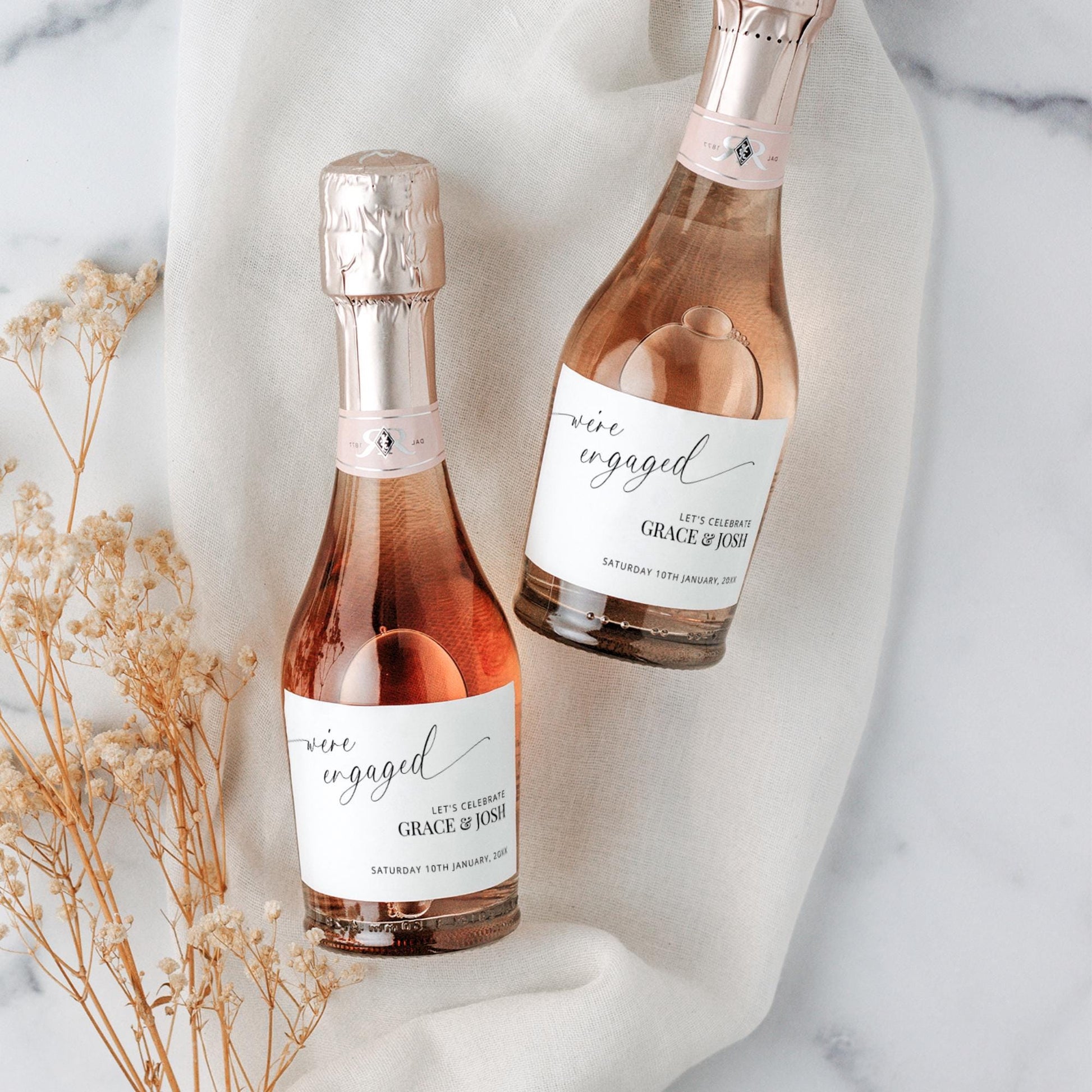 We're Engaged Mini Champagne Bottle Label Template, Modern DIY Engagement Party Decor
