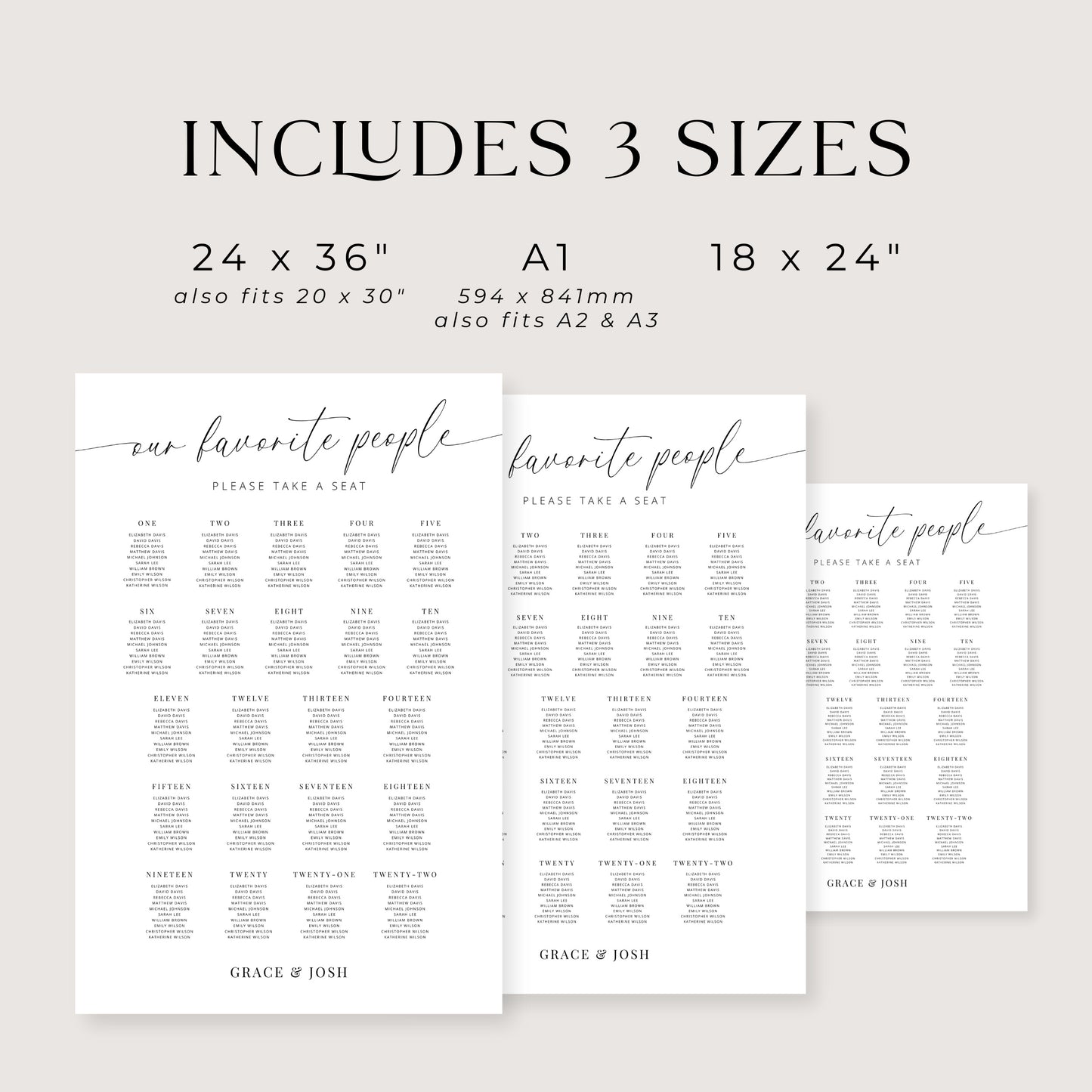 Our Favorite People Seating Chart Sign for 22 Tables Template