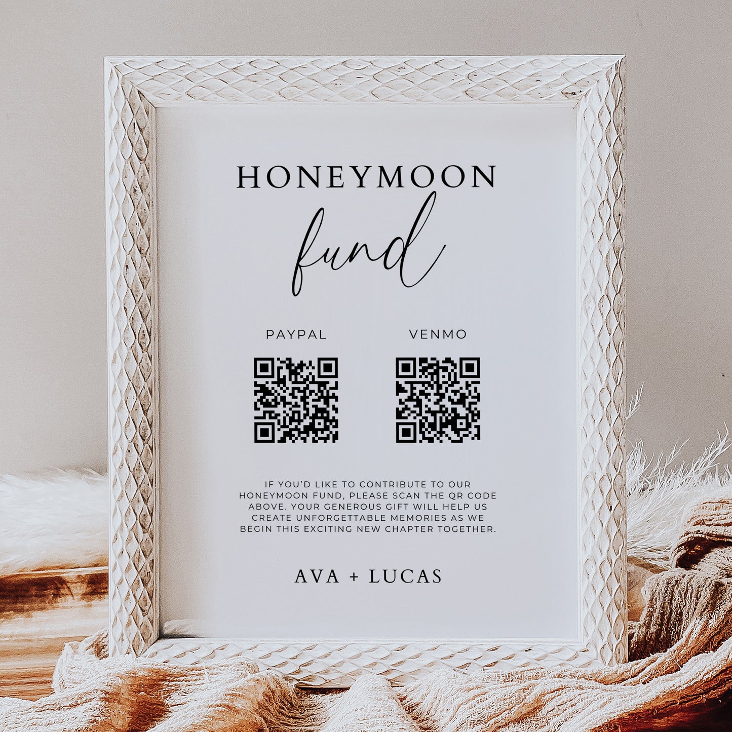 Honeymoon Fund QR Code Sign Template