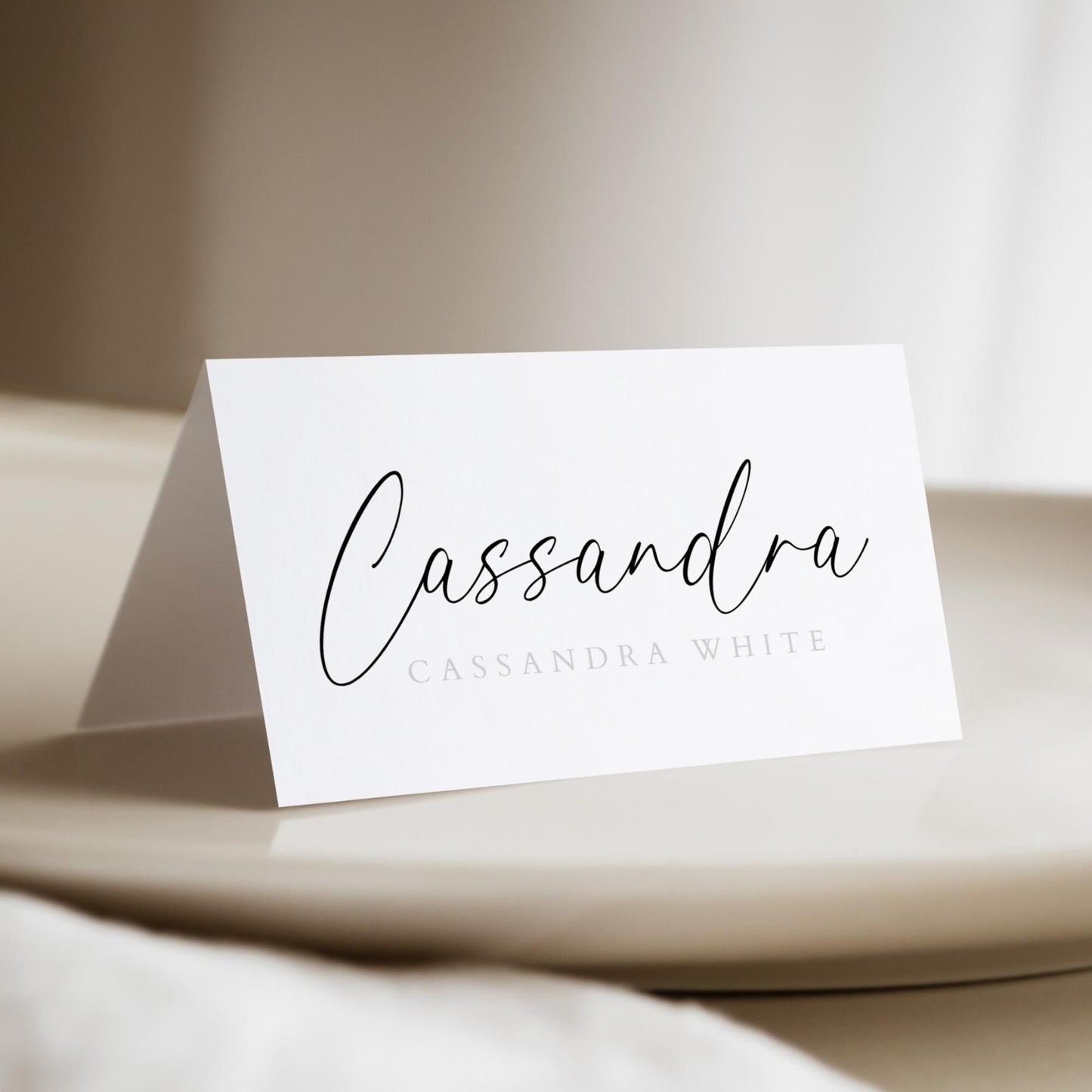 Name Place Cards Template, Modern Minimalist Folded Editable Table Placecards, Simple Wedding Reception or Rehearsal Dinner Flat Name Card