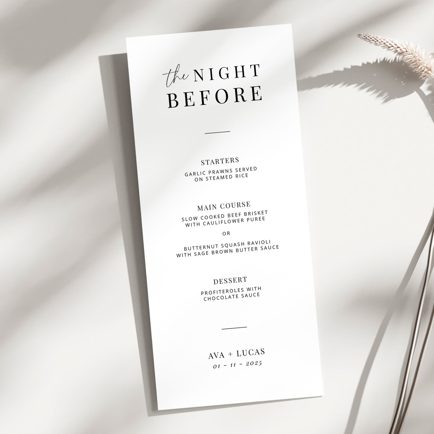 The Night Before Wedding Rehearsal Dinner Menu