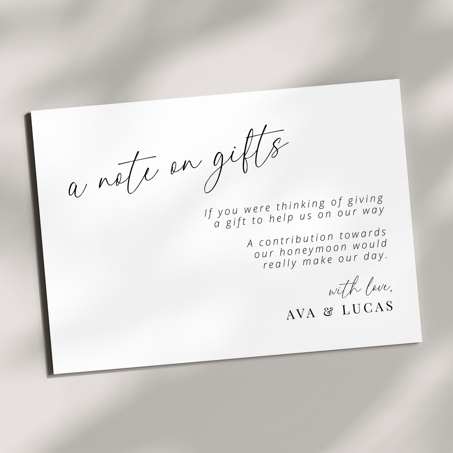 A Note On Gifts Honeymoon Fund Enclosure Card