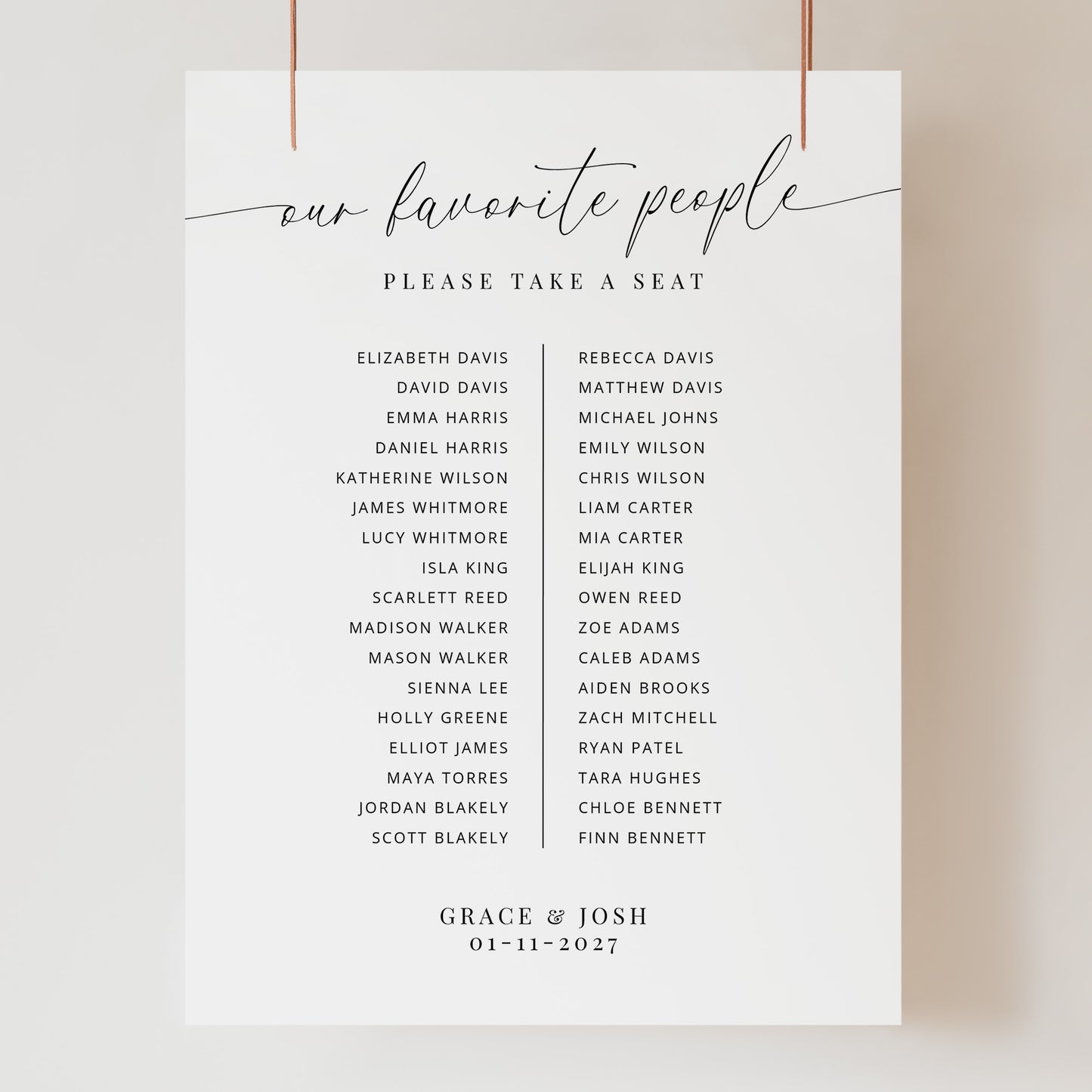 Wedding Single Banquet Table Seating Chart Foam Board