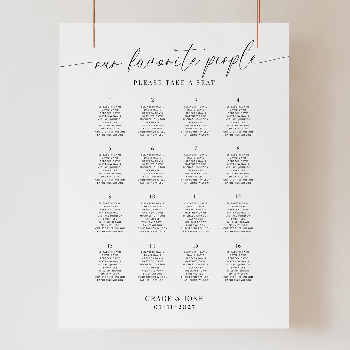 Our Favorite People Wedding Seating Chart 16 Table Foam Core Sign