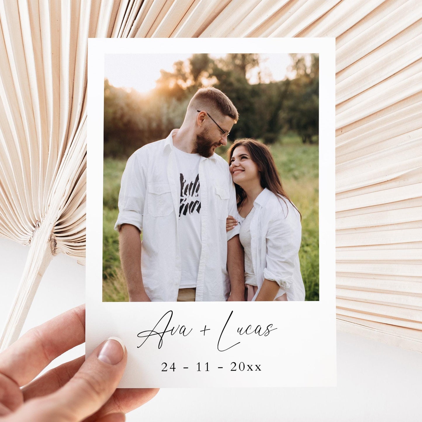 Photo Save The Date Card Template with QR Code, Simple Modern Double Sided Save Our Wedding Date Invitation, Minimalist Invite with Picture