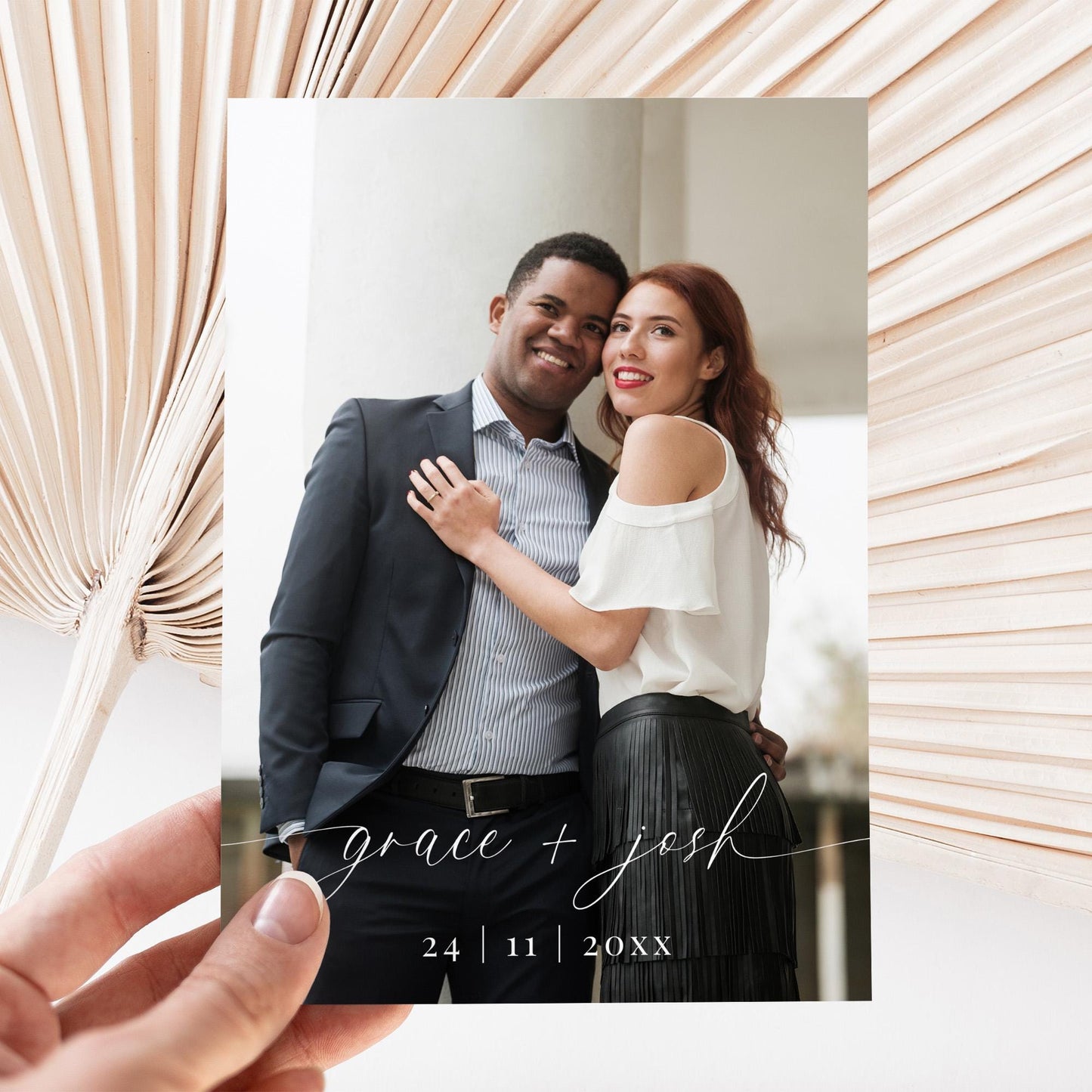 Photo Save The Date with QR Scan Code Card Template, Elegant Minimalist Save Our Date with Picture, Simple DIY Printable Wedding Stationery