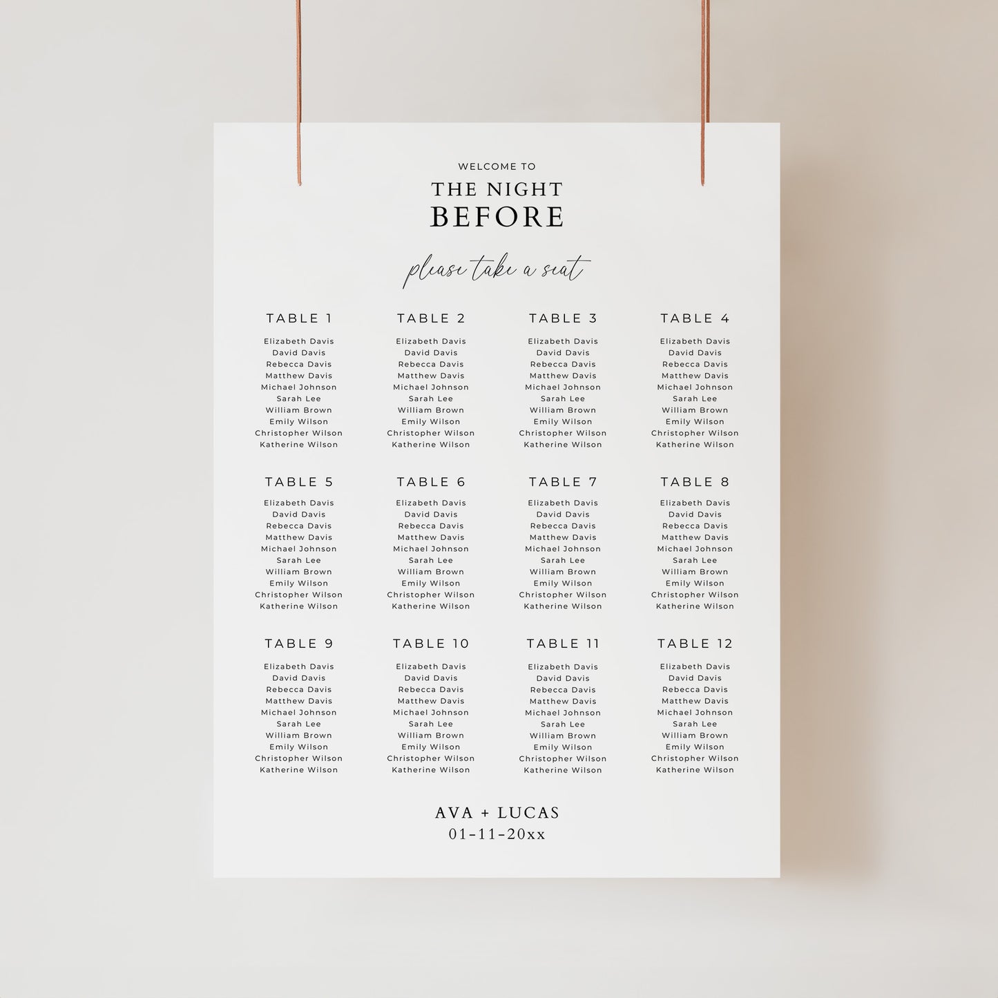 The Night Before Rehearsal Dinner Seating Chart Template