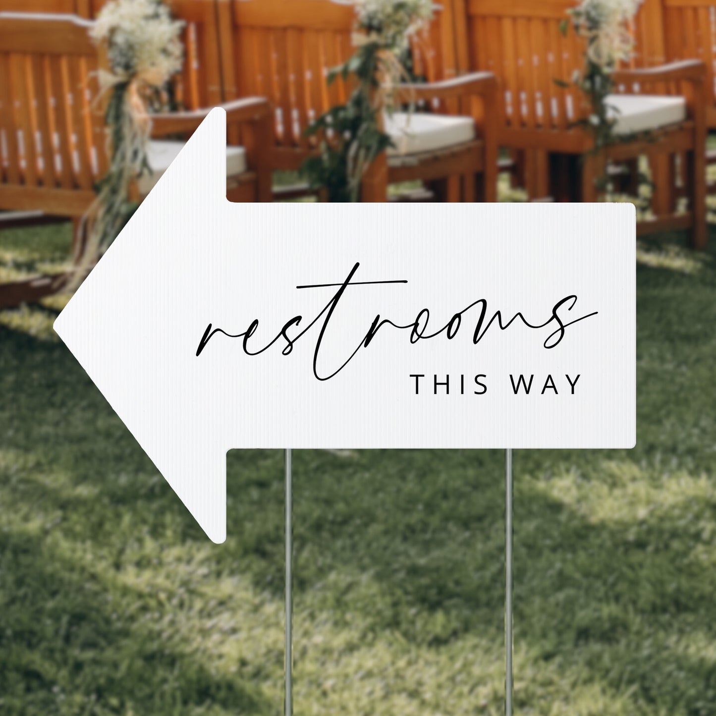Wedding Restrooms This Way Arrow Sign