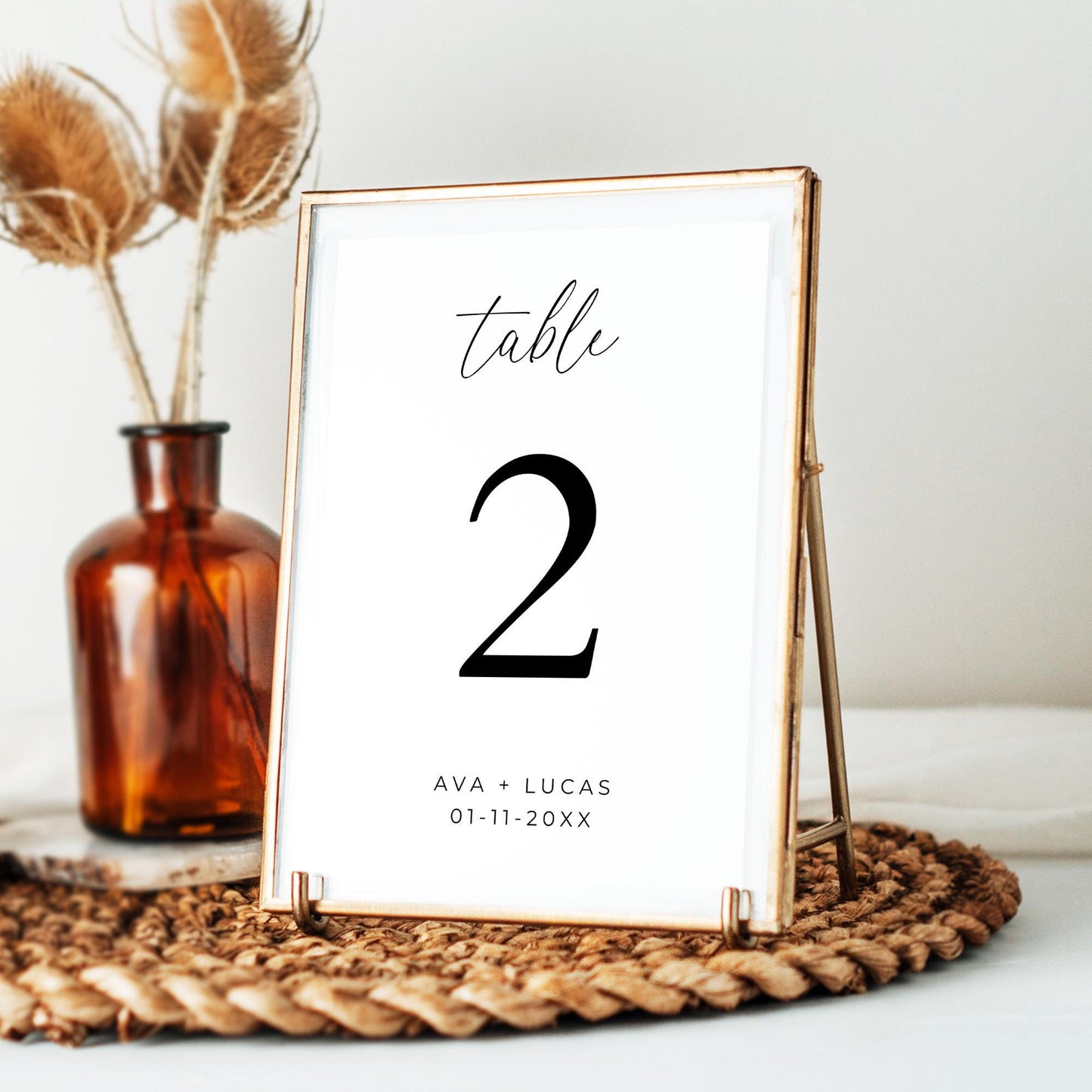 Simple Table Number Cards, Modern Minimalist Printable Table Signs for Wedding Reception or Rehearsal Dinner, Editable Digital Template