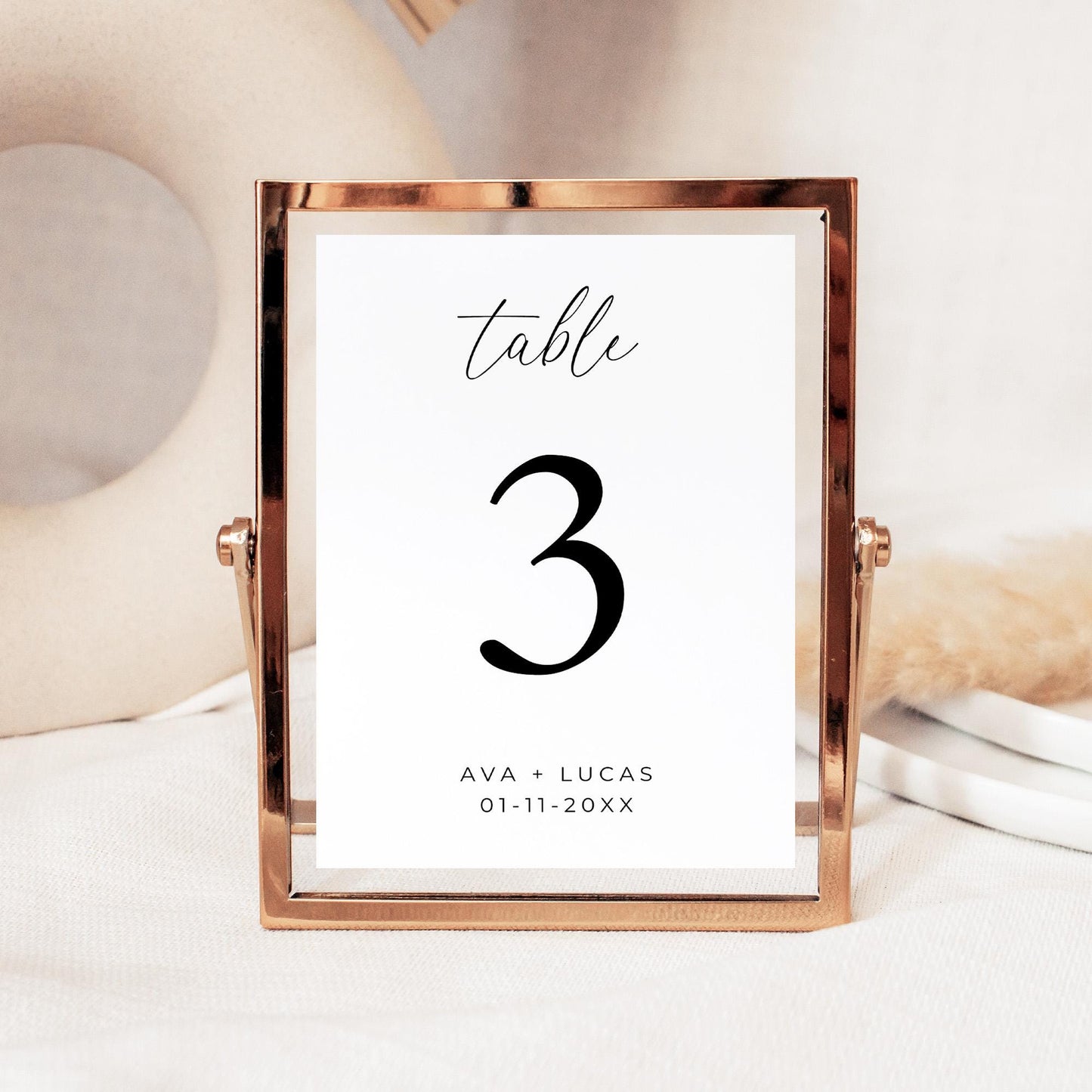 Simple Table Number Cards, Modern Minimalist Printable Table Signs for Wedding Reception or Rehearsal Dinner, Editable Digital Template