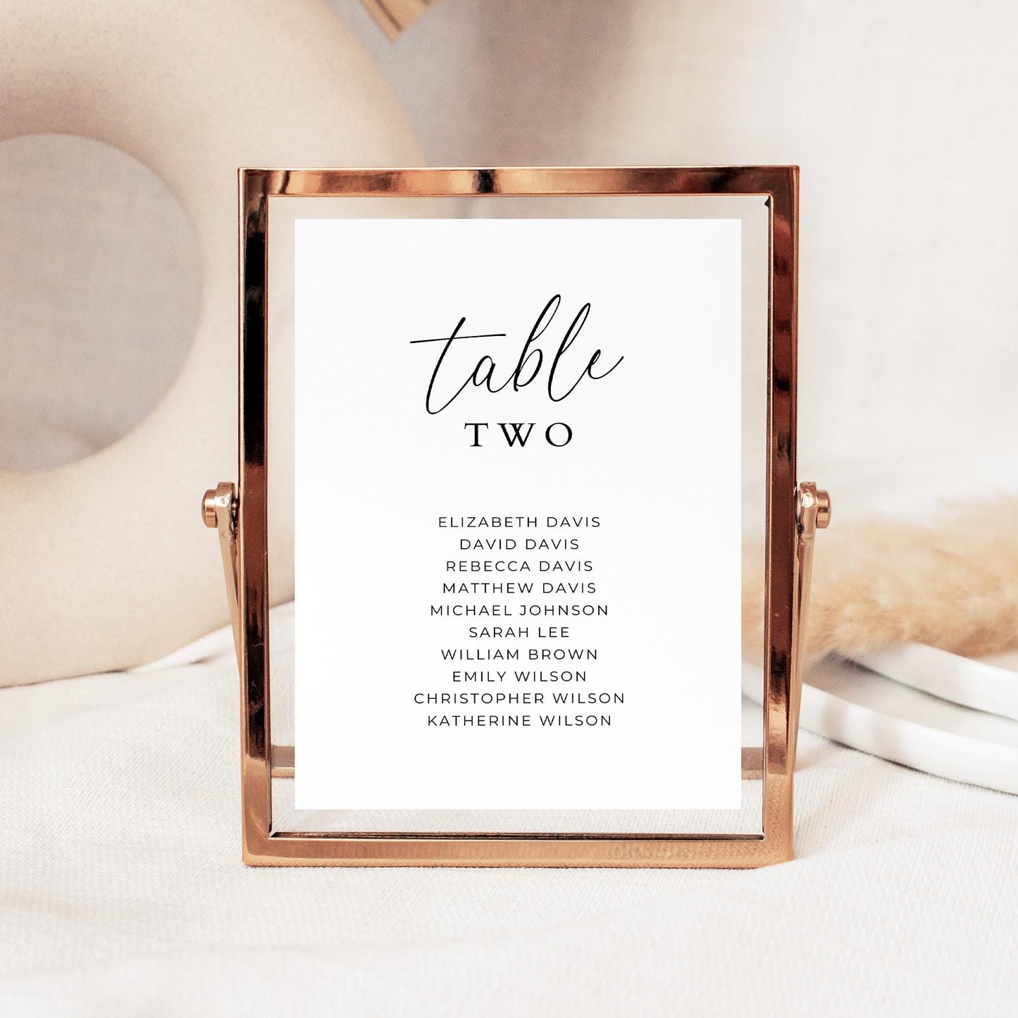 Minimalist Table Number Cards with Names, Modern Printable Table Number Signs for Wedding Reception or Rehearsal Dinner, Simple Seating Card