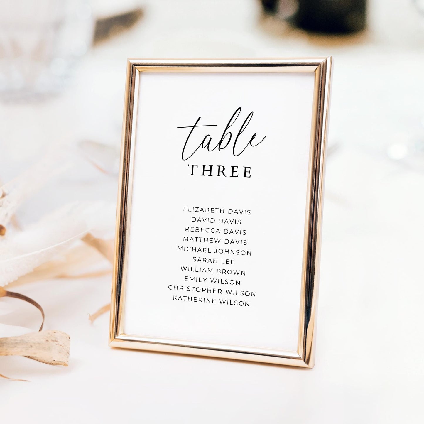 Minimalist Table Number Cards with Names, Modern Printable Table Number Signs for Wedding Reception or Rehearsal Dinner, Simple Seating Card