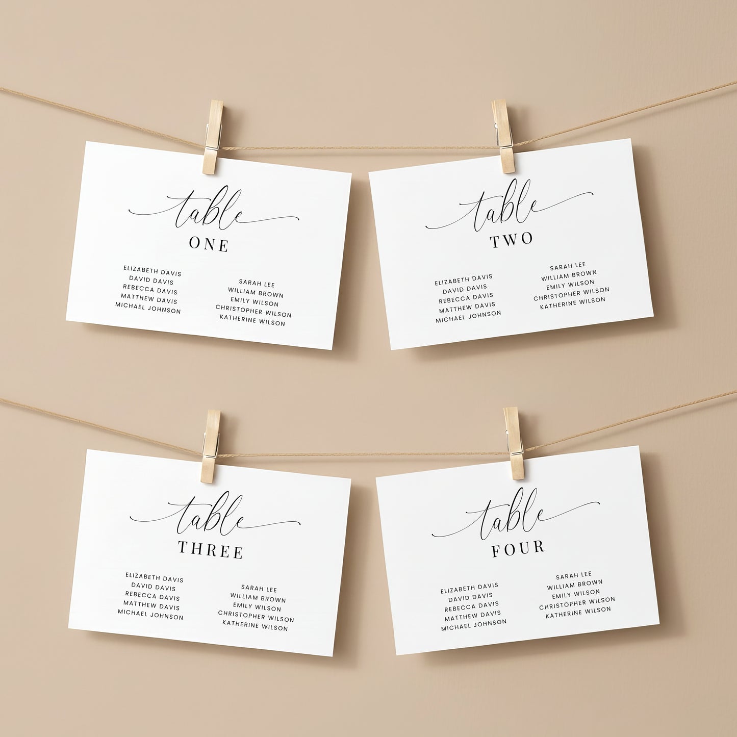 Horizontal Table Number Seating Chart Cards
