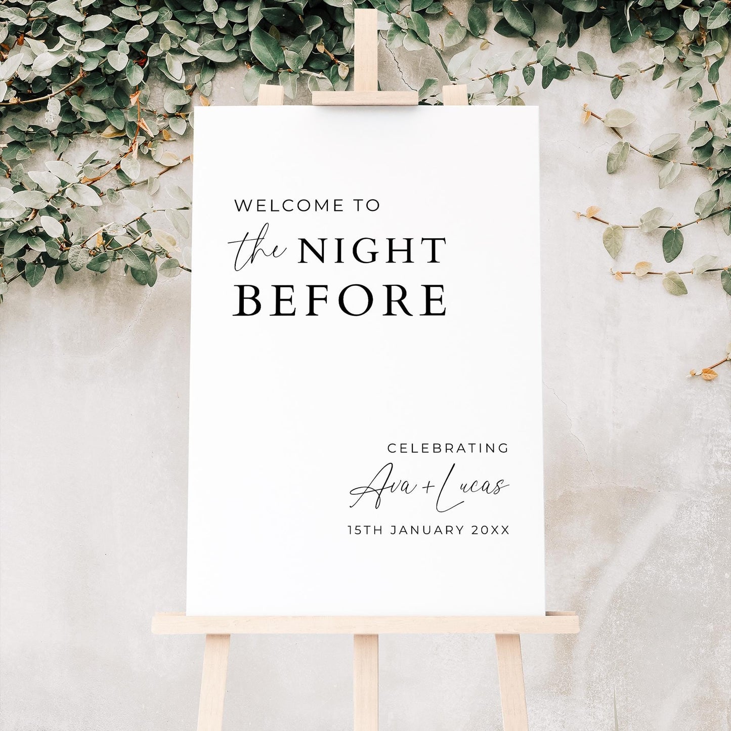 Welcome To The Night Before Rehearsal Dinner Sign Template, Minimalist Modern Rehearsal Dinner Signage Poster, Customizable Editable Sign