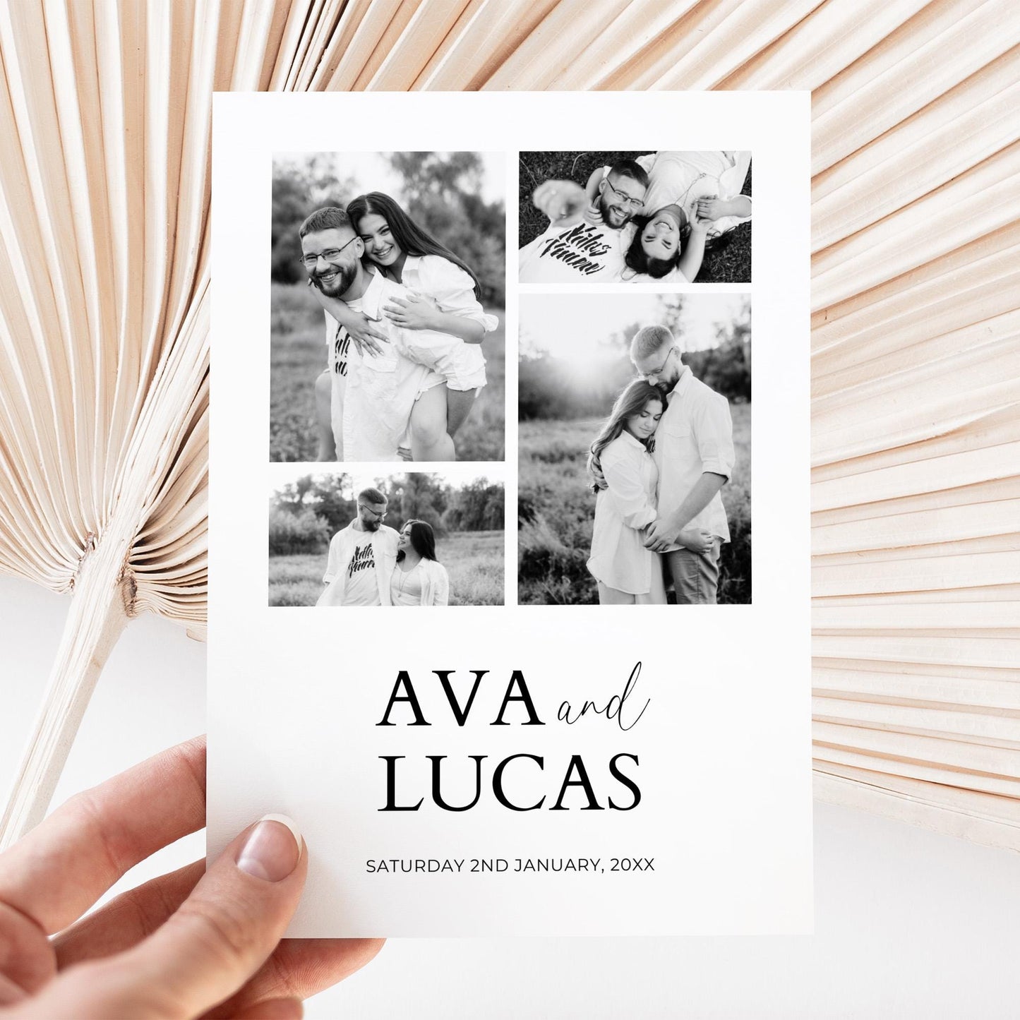Wedding Invitation Card Template with Pictures, Modern Minimalist Photo Collage Wedding Invite, DIY Customizable 5x7 Double Sided Invite