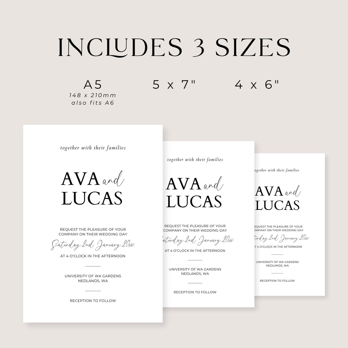 Wedding Invitation Card Template with Pictures, Modern Minimalist Photo Collage Wedding Invite, DIY Customizable 5x7 Double Sided Invite