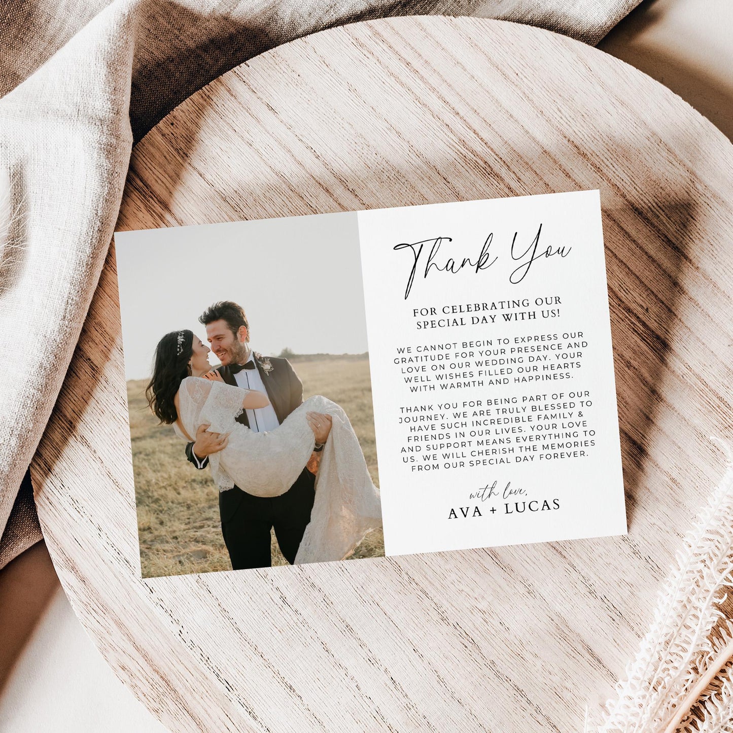 Wedding Thank You Card Template Horizontal, Modern Minimalist Photo Thank Yous, Simple Elegant Picture Thank You For Attending Note