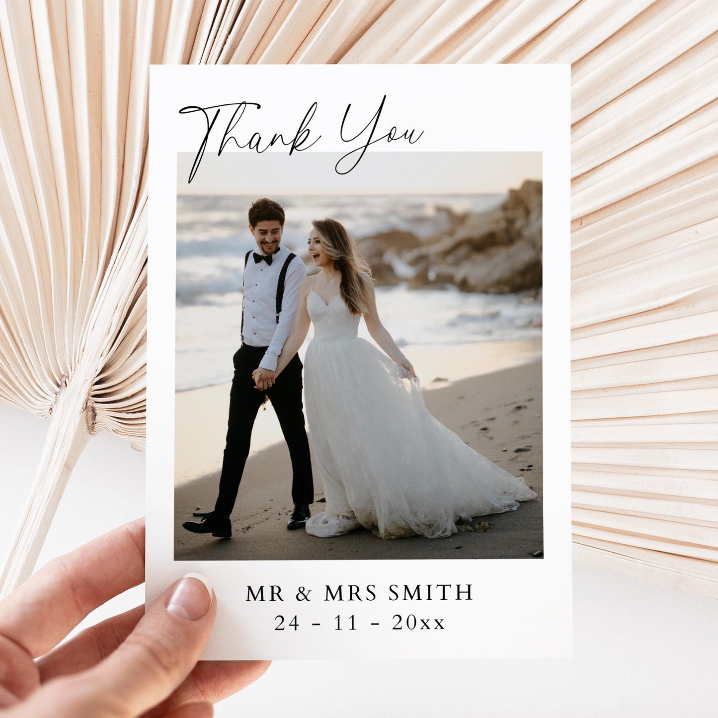 Wedding Thank You Card Template with Photos, Modern Double Sided Thank Yous, Minimalist Thank You For Attending Note with Couple Picture