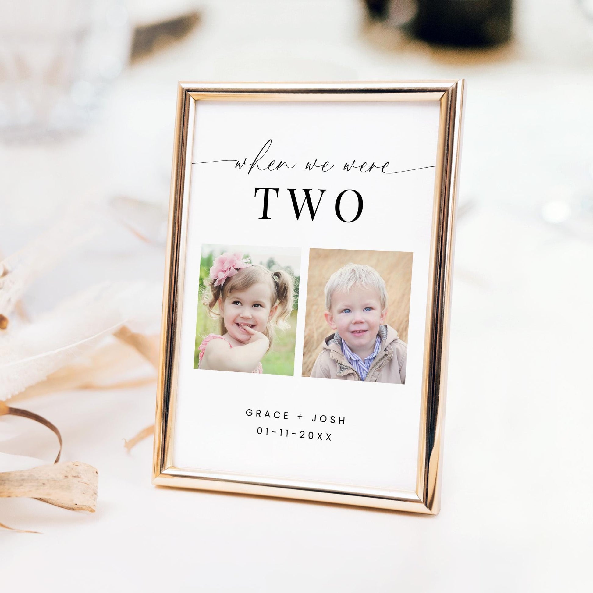 When We Were Age Table Number Template, Elegant Minimal Photo Table Number Sign for Wedding Reception, Printable Table Number with Pictures