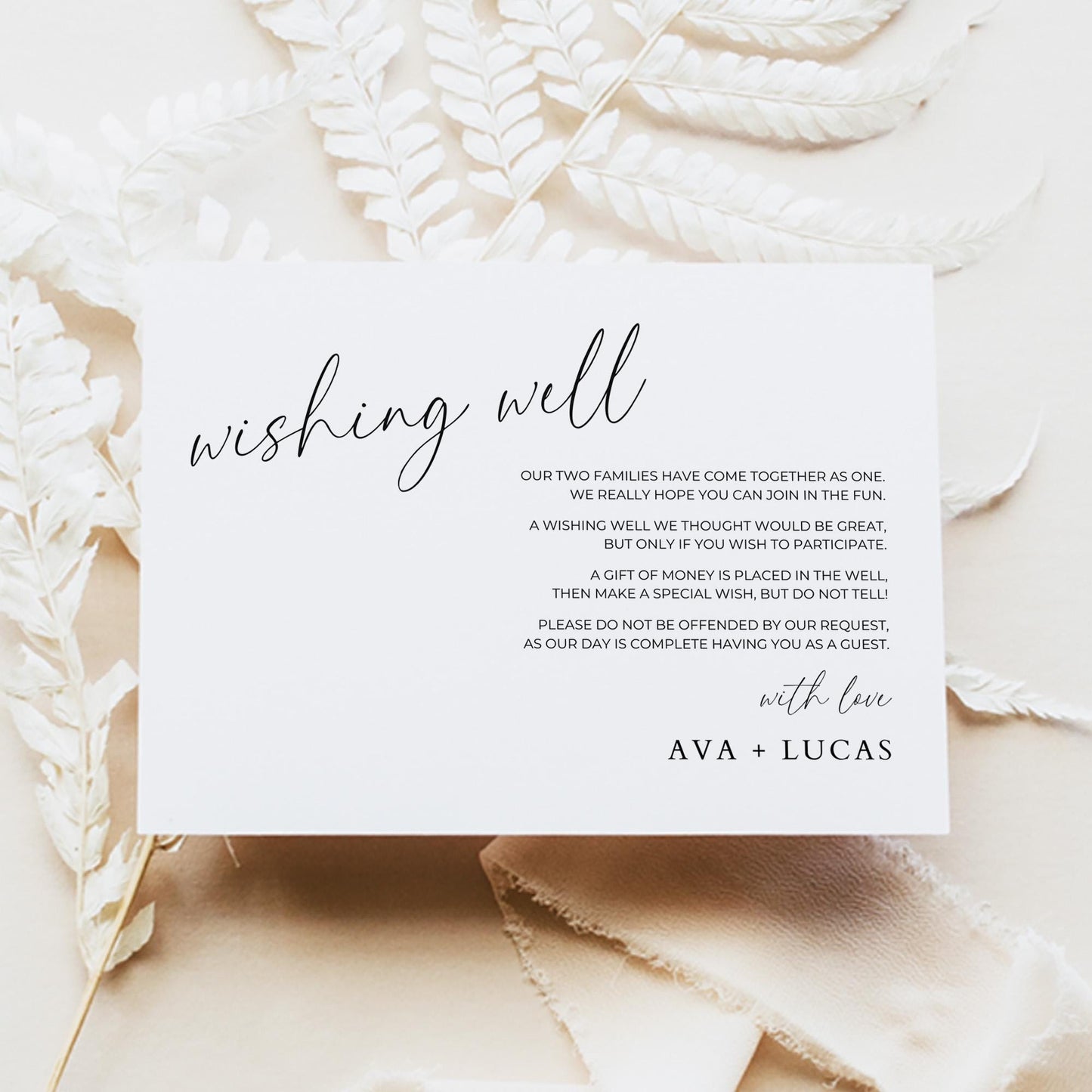 Wishing Well Insert Card Template, Modern Minimalist Wedding Invitation Enclosure, Monetary Gift Note, Honeymoon Fund and Money Poem Ideas