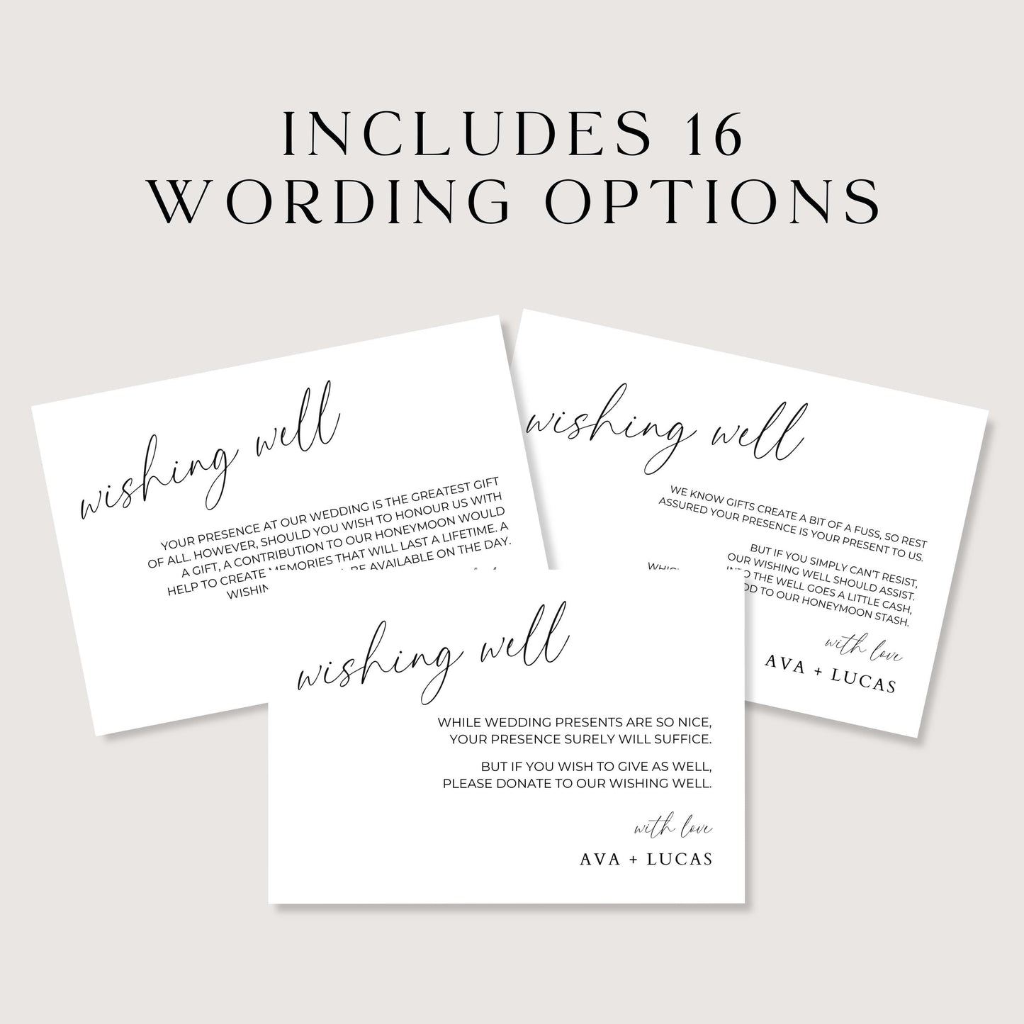 Wishing Well Insert Card Template, Modern Minimalist Wedding Invitation Enclosure, Monetary Gift Note, Honeymoon Fund and Money Poem Ideas