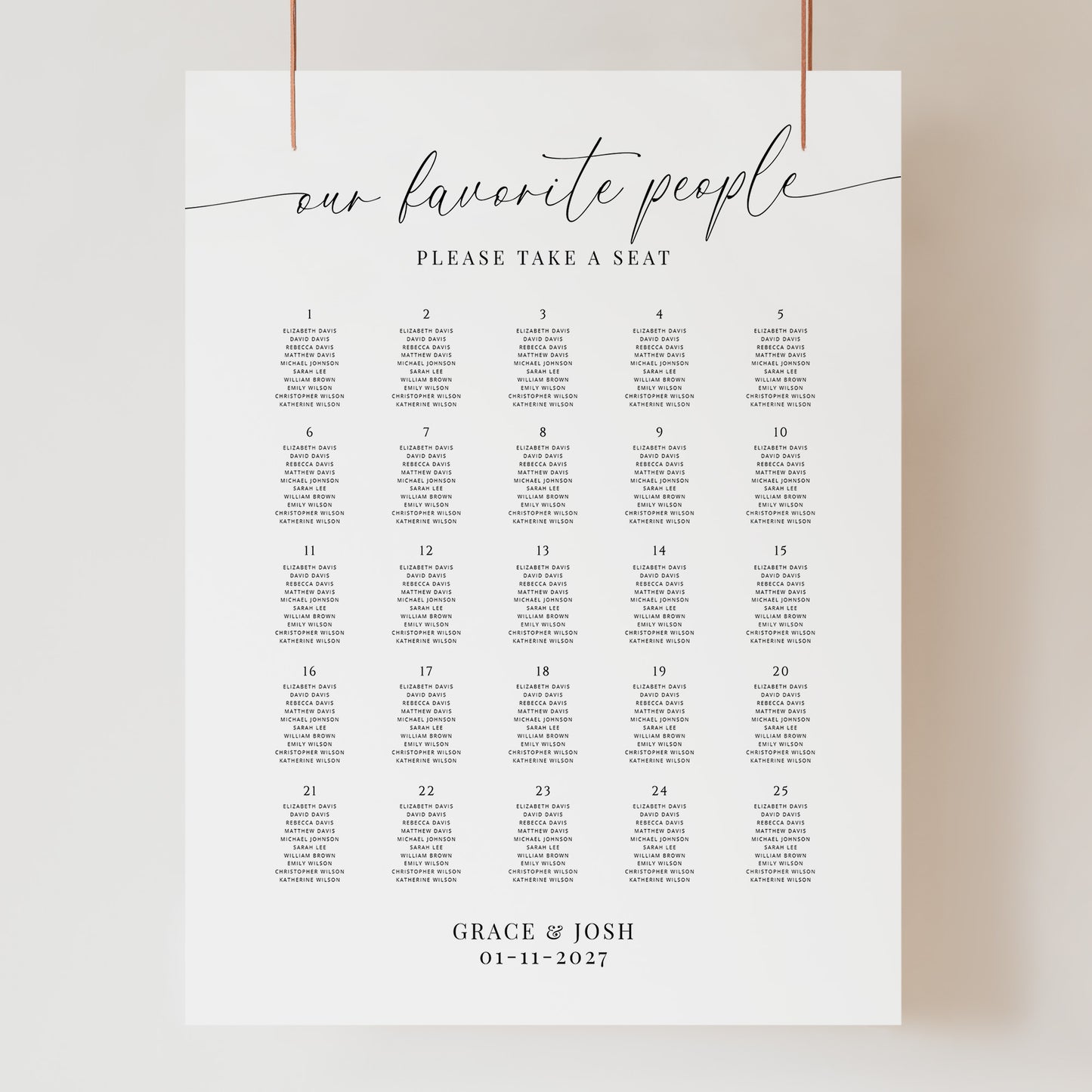 Our Favorite People Wedding Seating Chart 25 Table Foam Core Sign