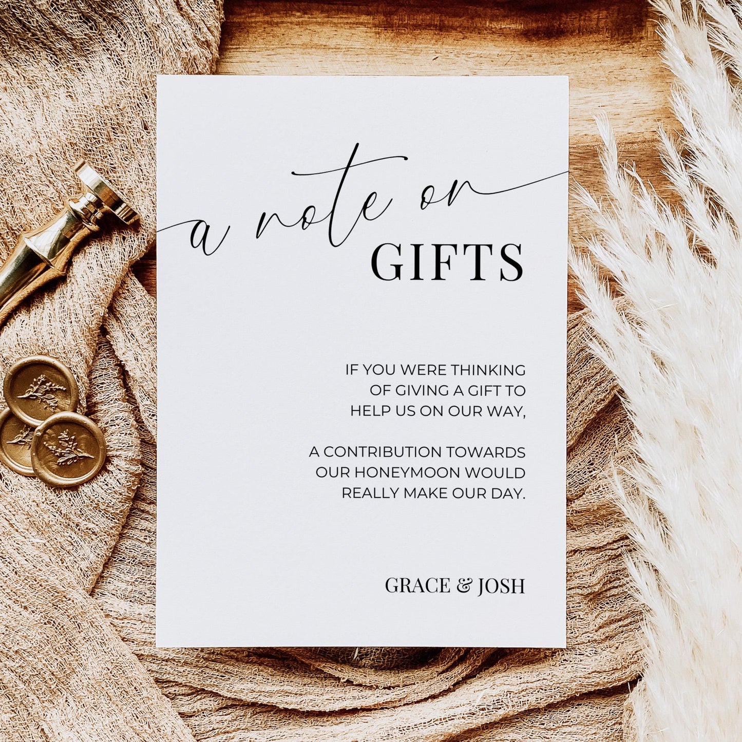 A Note On Gifts Card Insert Template, Elegant Printable Monetary Gift Request Invitation Enclosure, Minimalist Wedding No Gifts Please Cards