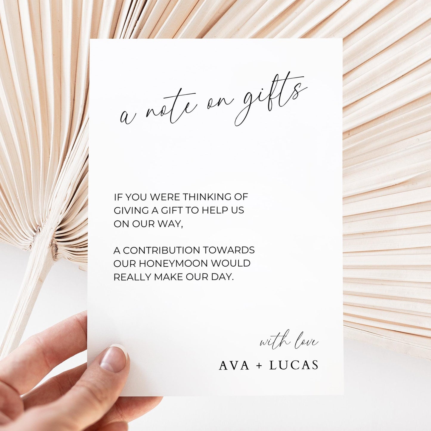 A Note On Gifts Card Insert Template, Minimalist Printable Wedding Invitation Monetary Gift Request Enclosure, Modern No Gifts Please Note