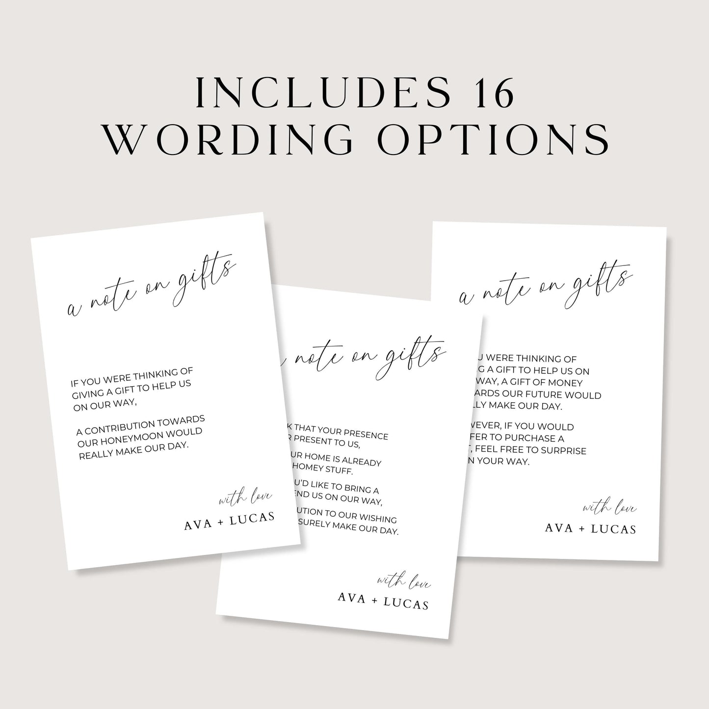A Note On Gifts Card Insert Template, Minimalist Printable Wedding Invitation Monetary Gift Request Enclosure, Modern No Gifts Please Note