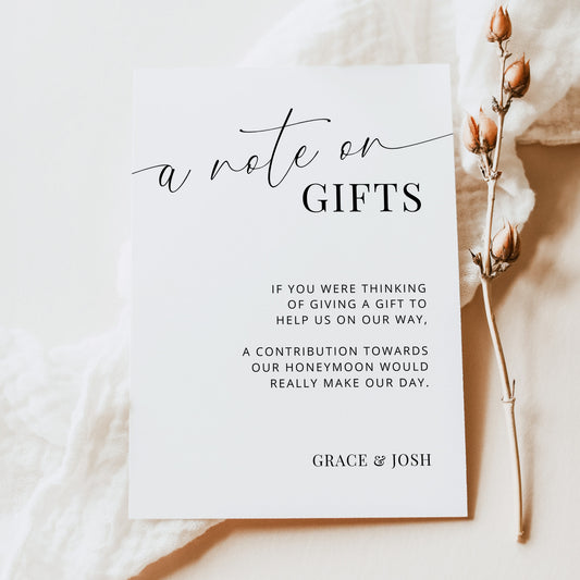 A Note On Gifts Wedding Suite Enclosure Card