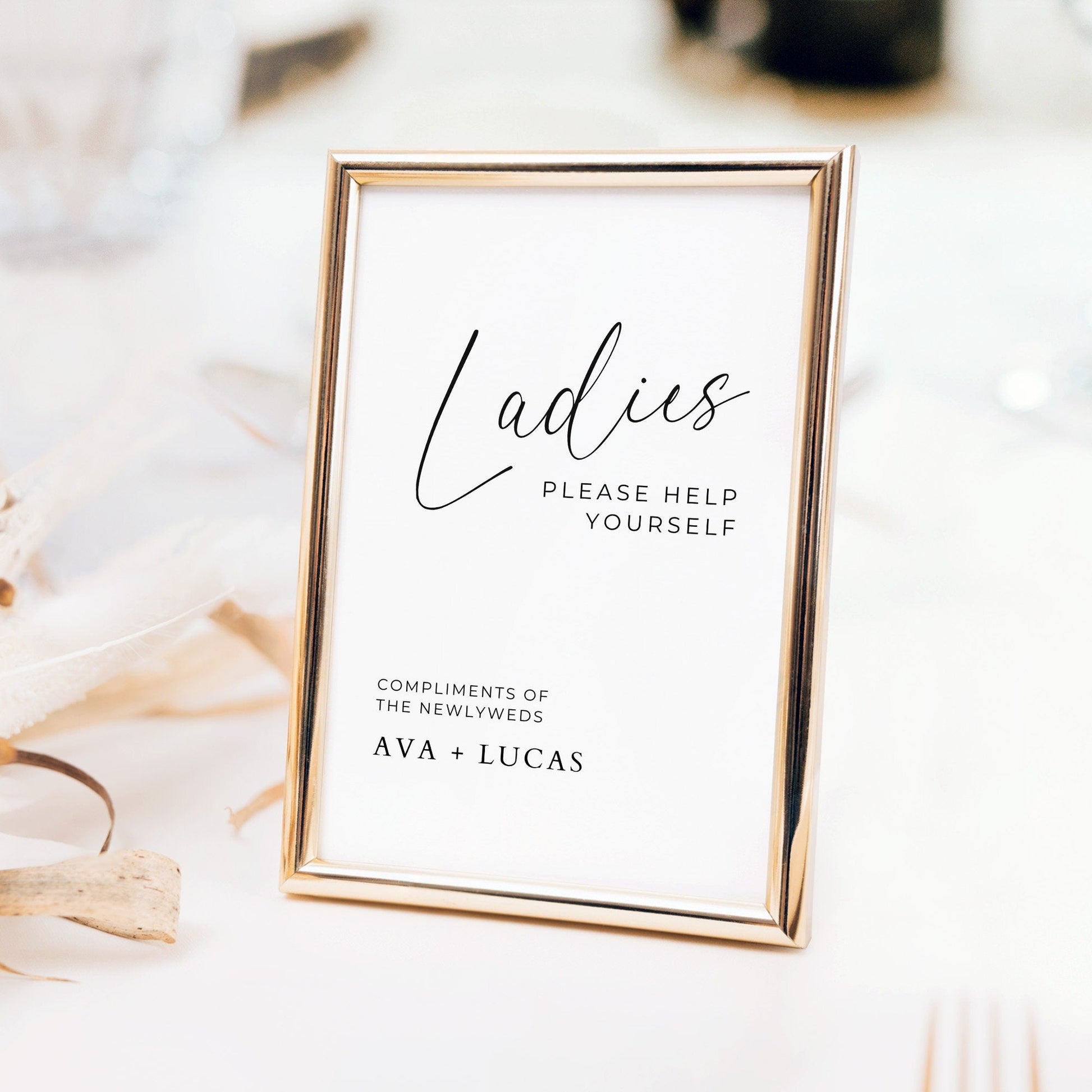 Minimal Ladies Bathroom Basket Sign Template for Wedding Reception