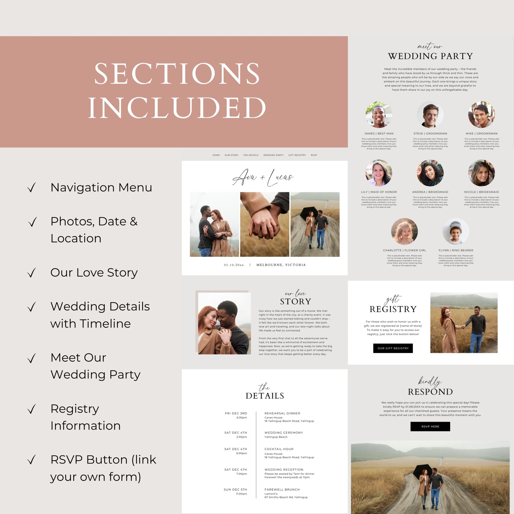 Canva Wedding Website Template Amber & Rose Creative Studios