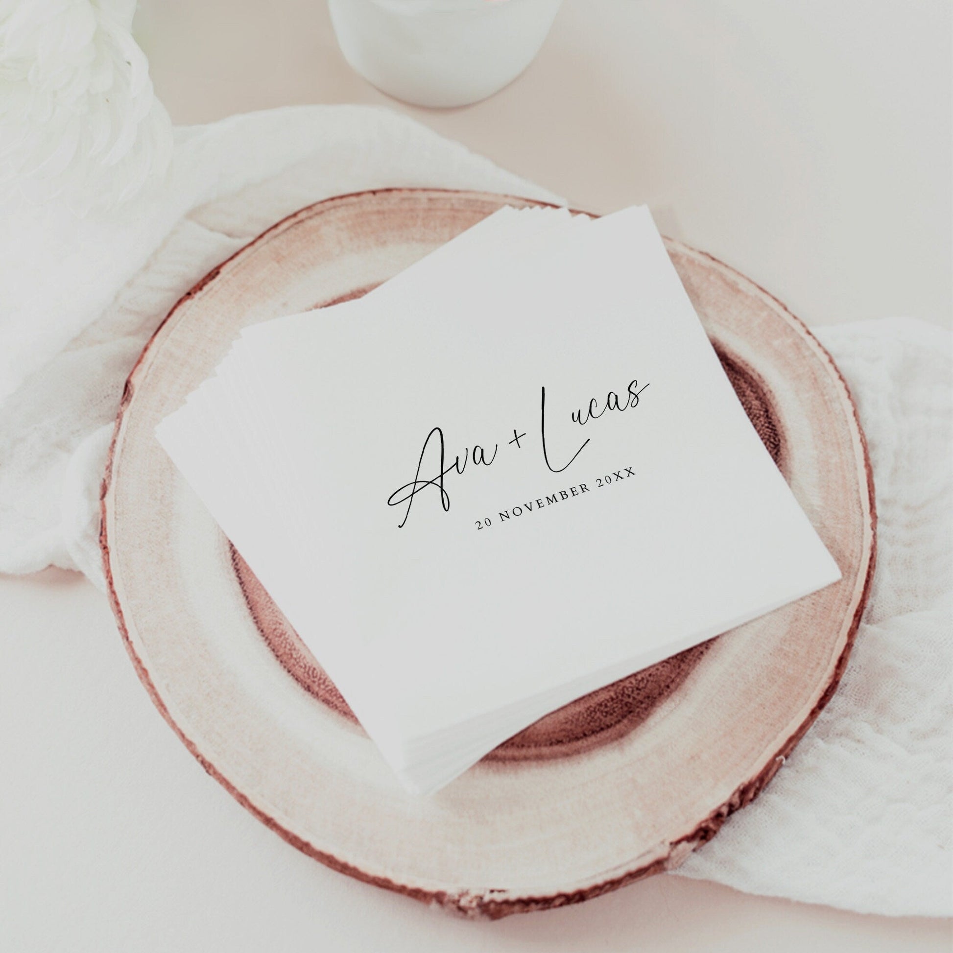 Elegant Wedding Cocktail Napkin Template, Minimal DIY Wedding Reception Decor