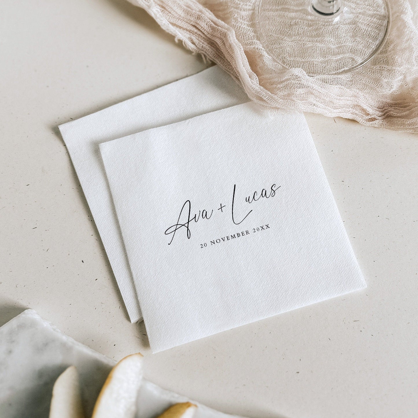 Elegant Wedding Cocktail Napkin Template, Personalized Printable Luncheon Napkin