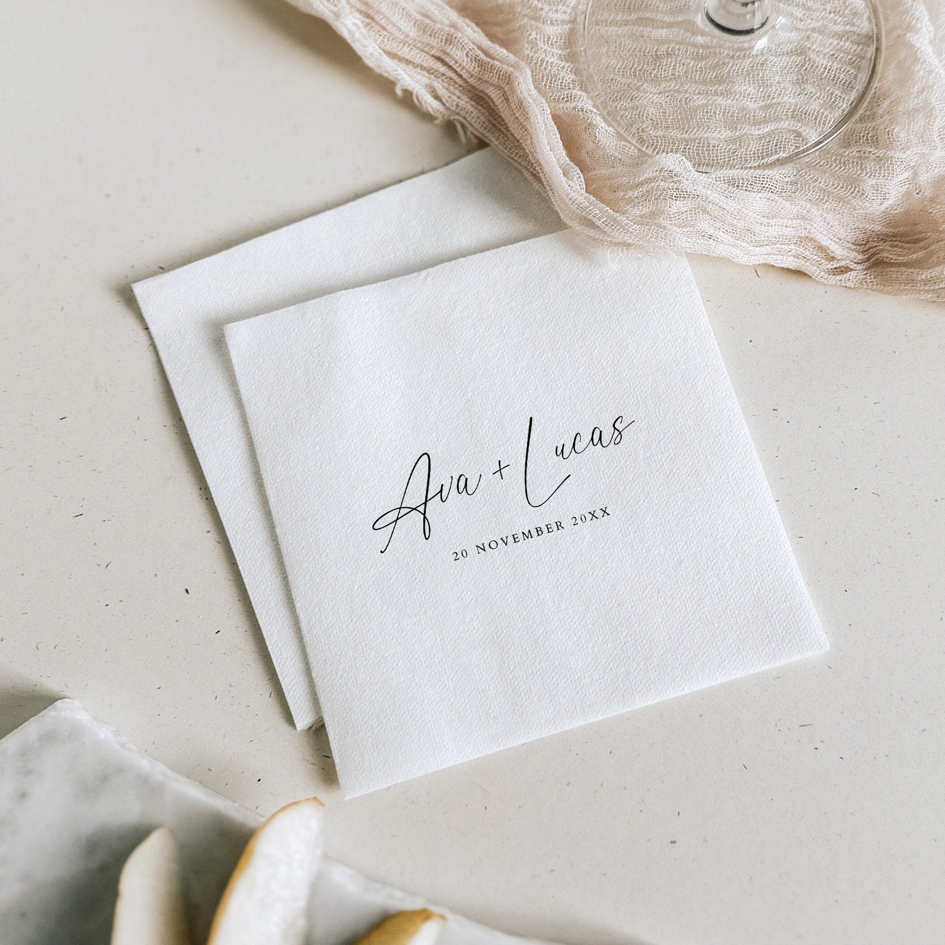 Elegant Wedding Cocktail Napkin Template, Personalized Printable Luncheon Napkin
