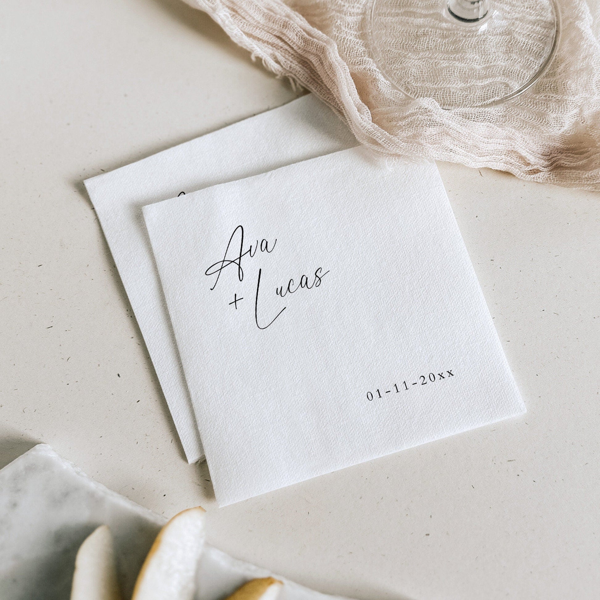 Customizable Cocktail Napkin for Wedding Reception, Printable Canva Template, Downloadable DIY Wedding Decor Idea