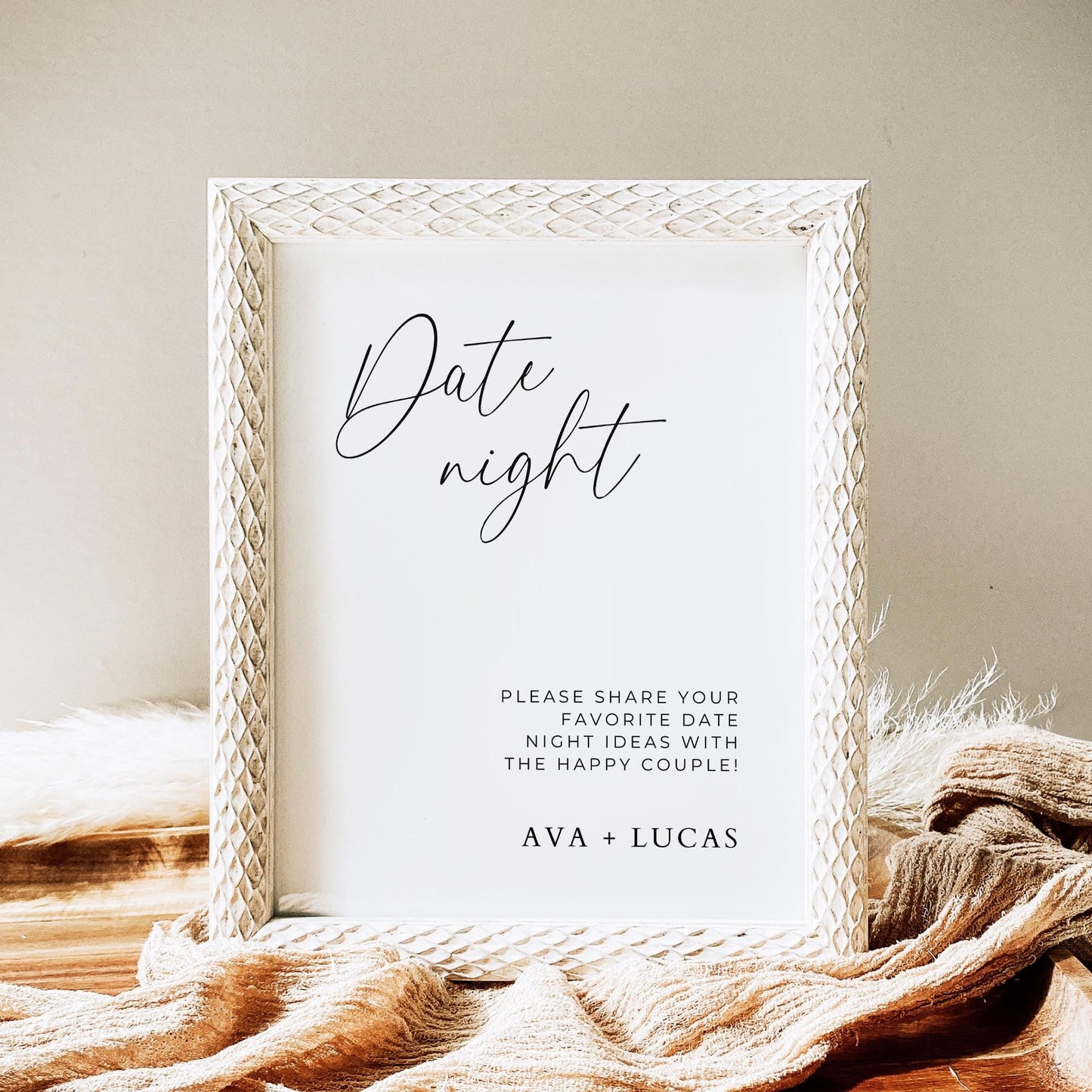 Date Night Cards And Sign Template, Date Night Jar Wedding Reception Idea, Minimalist Date Night Suggestion Printable Cards with Signage