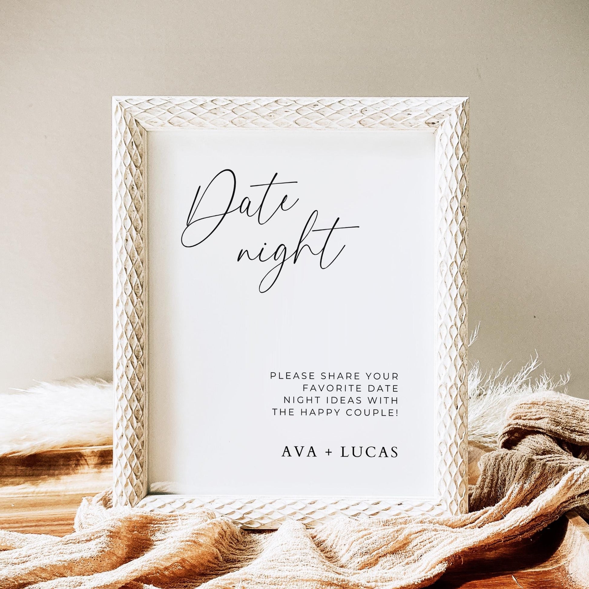 Date Night Cards And Sign Template, Date Night Jar Wedding Reception Idea, Minimalist Date Night Suggestion Printable Cards with Signage
