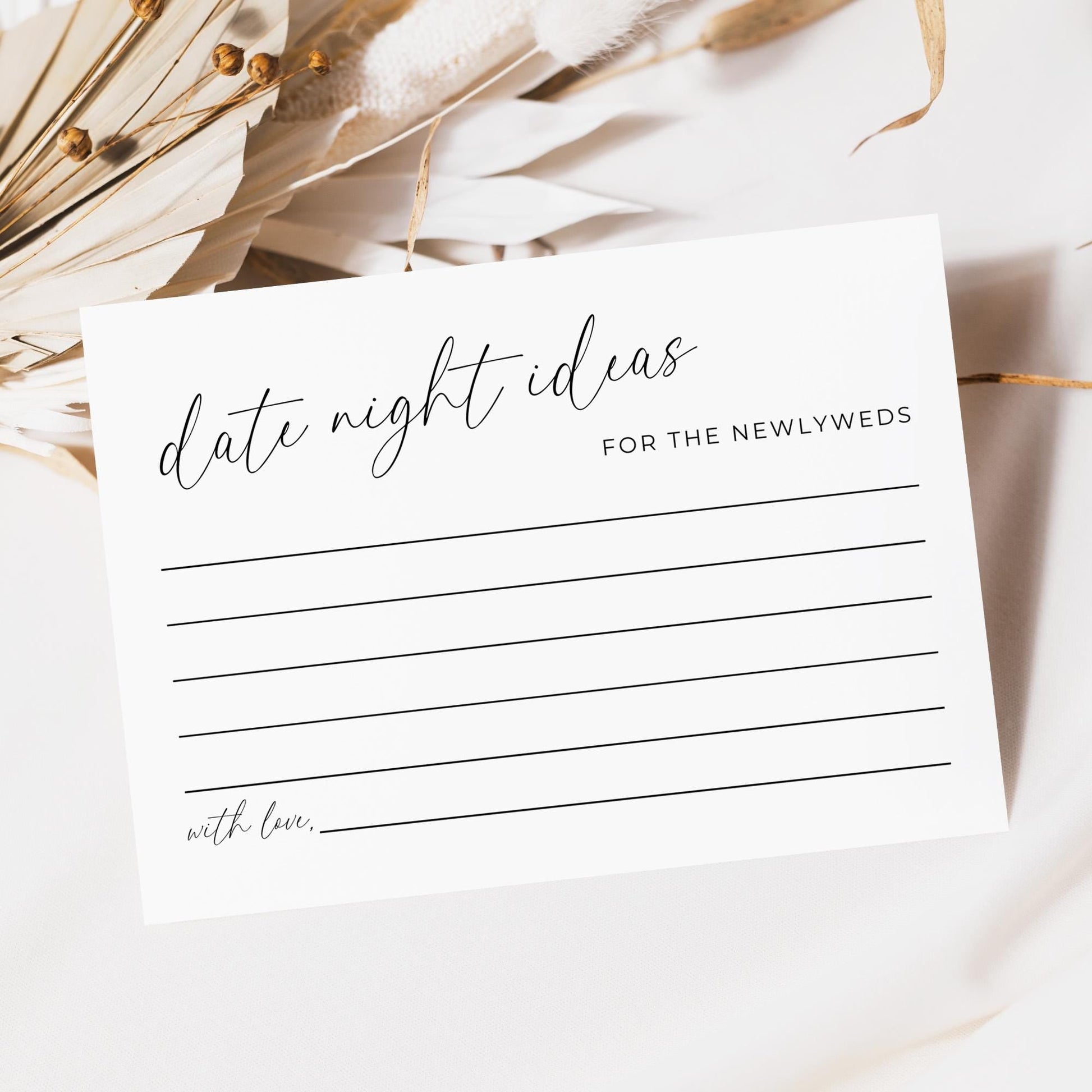 Date Night Cards And Sign Template, Date Night Jar Wedding Reception Idea, Minimalist Date Night Suggestion Printable Cards with Signage