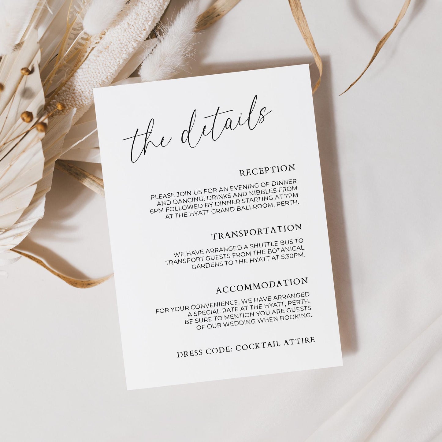 Details Card Template for Wedding Invitation Enclosure, Modern Minimalist Customizable Information Card, Simple Invite Info Insert Page