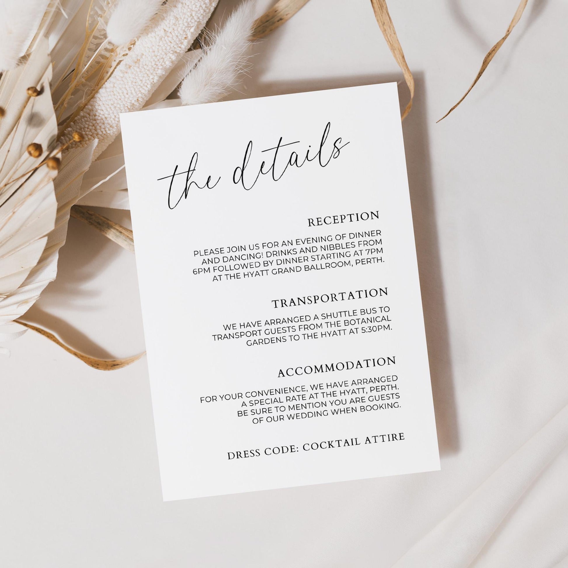 Details Card Template for Wedding Invitation Enclosure, Modern Minimalist Customizable Information Card, Simple Invite Info Insert Page