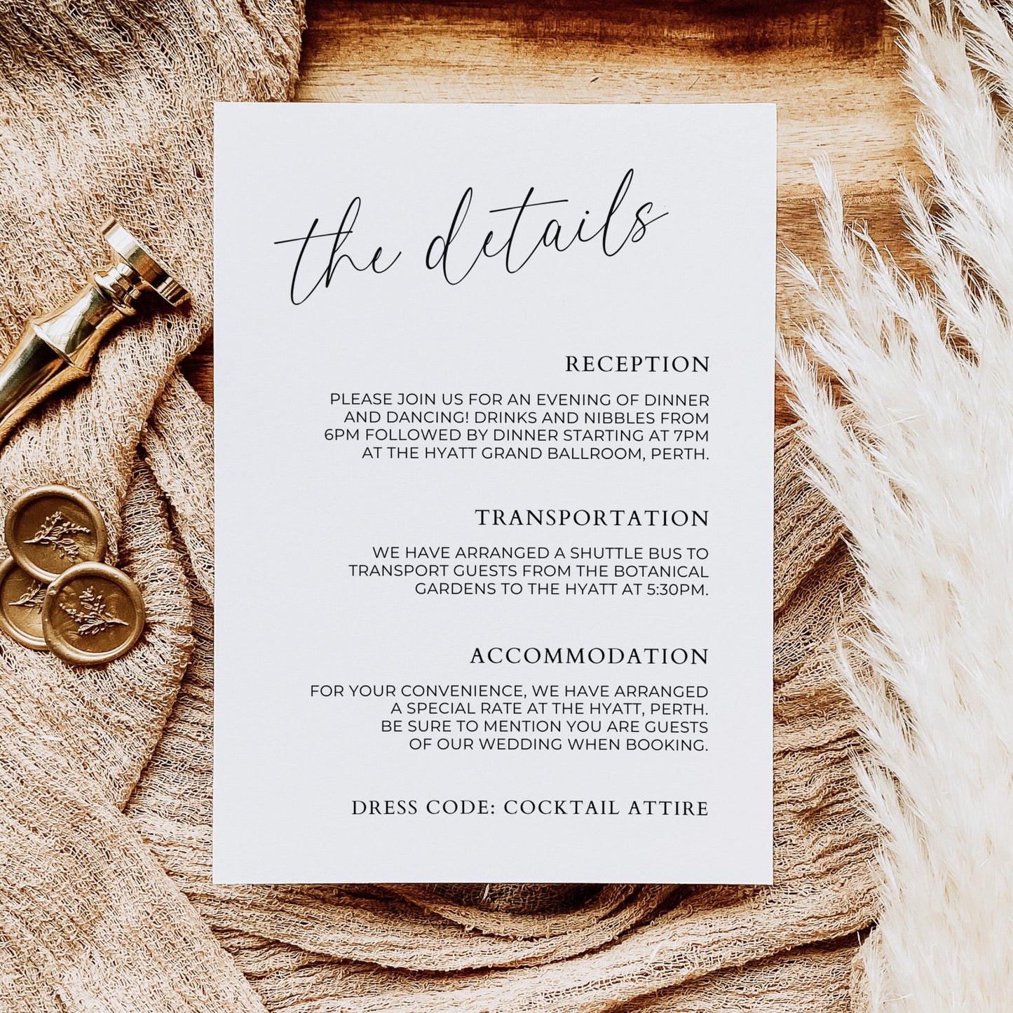 Details Card Template for Wedding Invitation Enclosure, Modern Minimalist Customizable Information Card, Simple Invite Info Insert Page