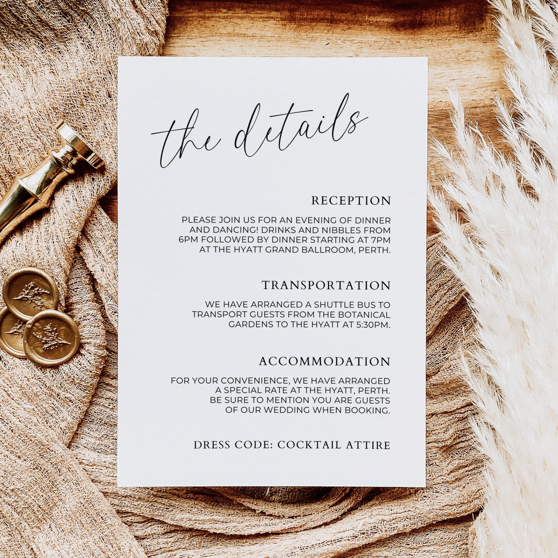 Details Card Template for Wedding Invitation Enclosure, Modern Minimalist Customizable Information Card, Simple Invite Info Insert Page
