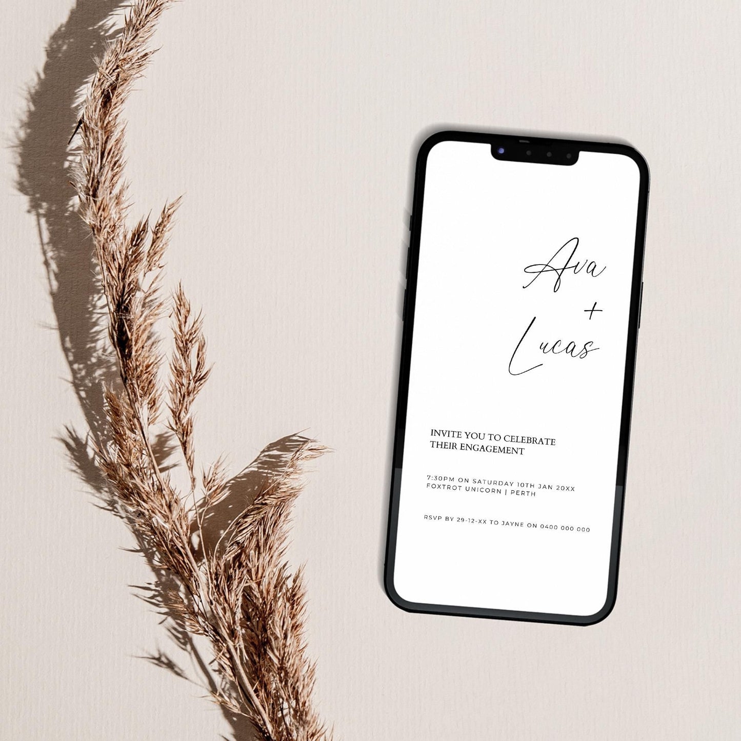 Engagement Party Digital Invitation Template, Minimalist Electronic Text Message Engagement Invite, Customizable Modern Cell Phone Invite