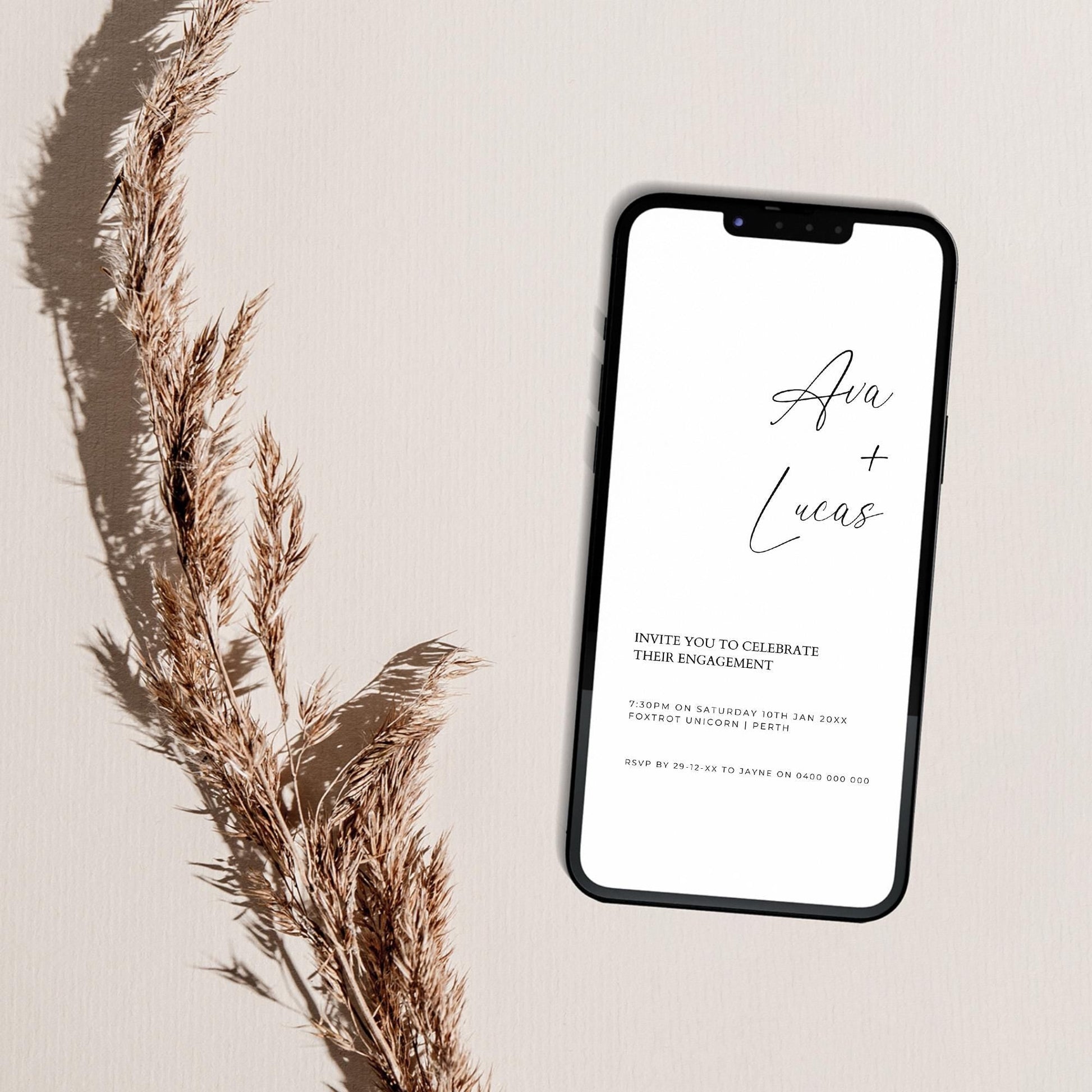 Engagement Party Digital Invitation Template, Minimalist Electronic Text Message Engagement Invite, Customizable Modern Cell Phone Invite