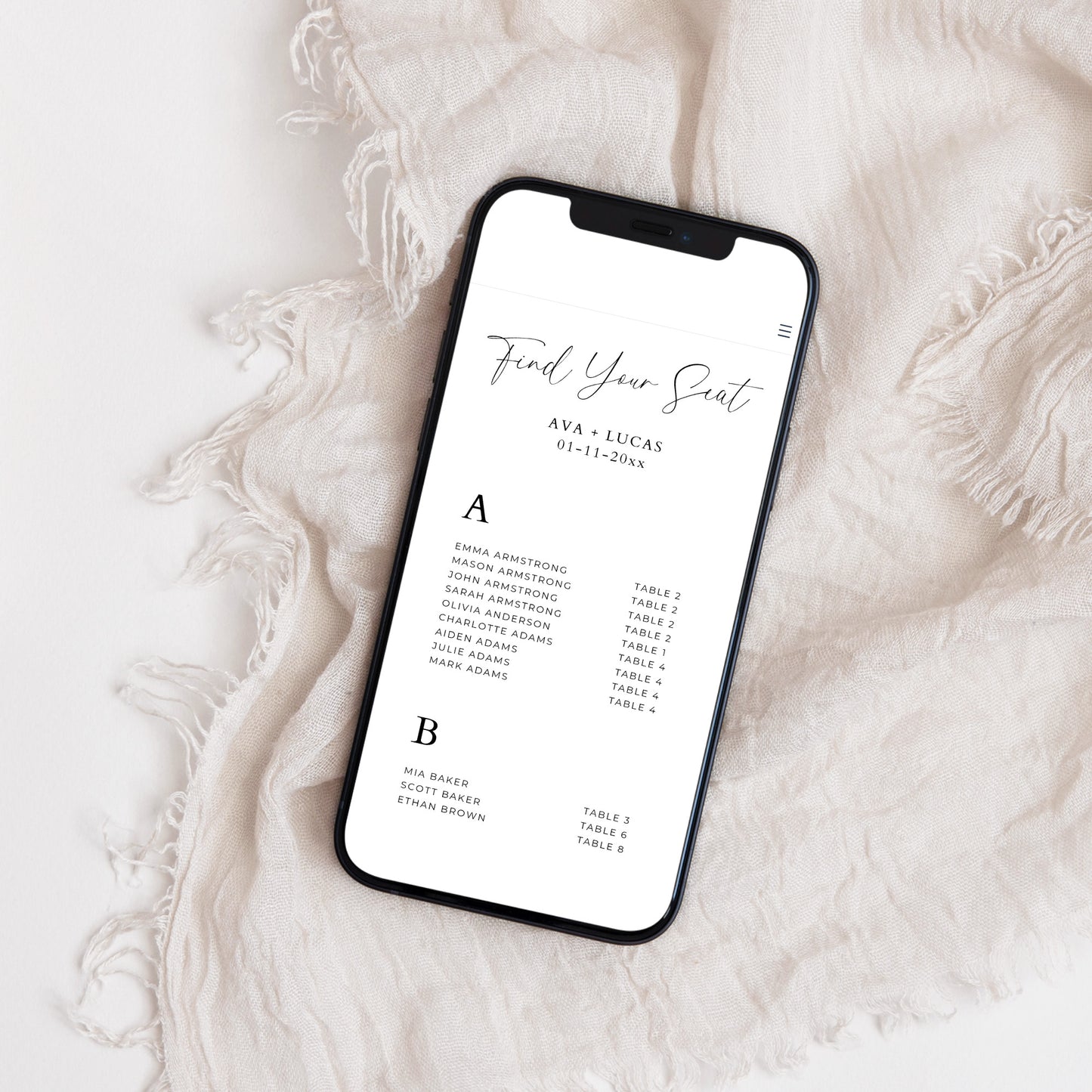 Digital Seating Chart with QR Code Sign Template Horizontal