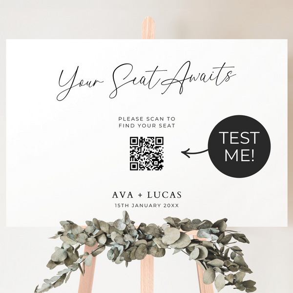 Digital Seating Chart with QR Code Sign Template Horizontal Amber