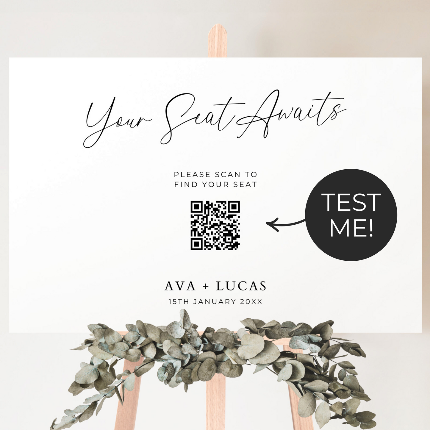 Digital Seating Chart with QR Code Sign Template Horizontal