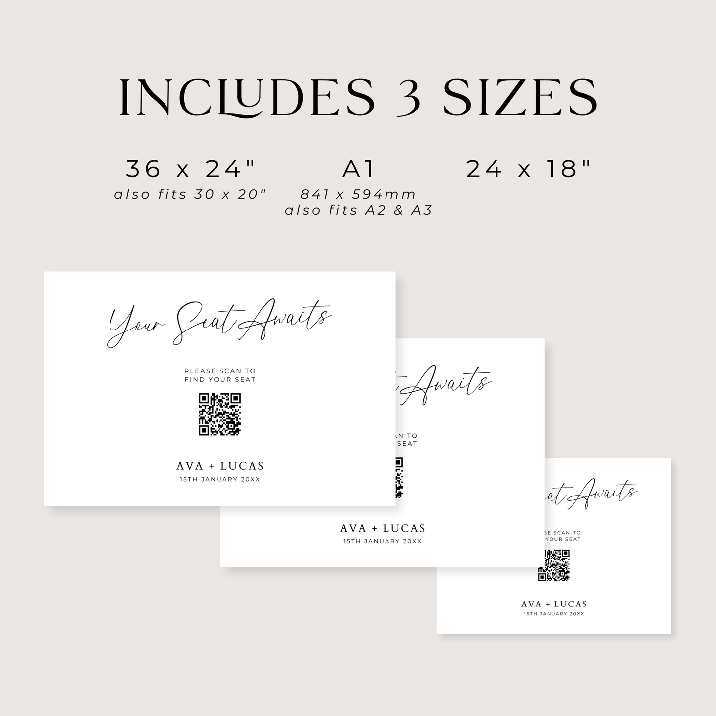 Digital Seating Chart with QR Code Sign Template Horizontal